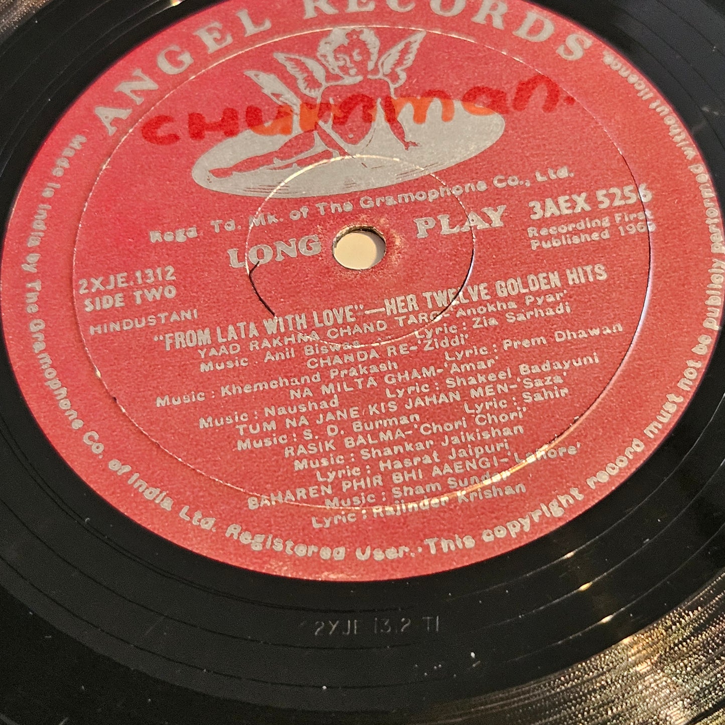 Lata Mangeshkar  - From Lata with Love - 1st Angel  -  in Excellent to near mint 3AEX5256 from original soundtrack 12 eternal songs