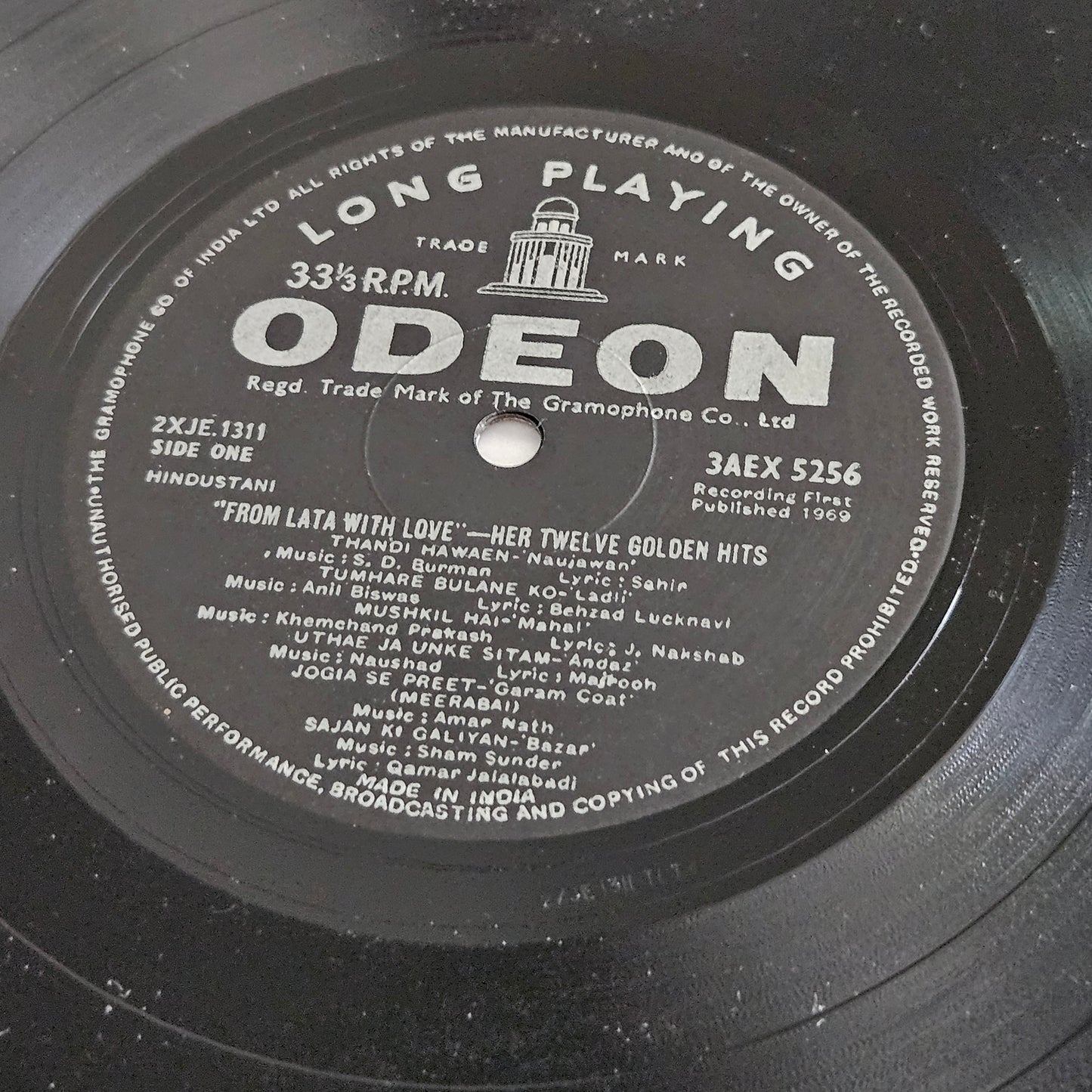 Lata Mangeshkar  - From Lata with Love - Odeon  in  near mint 3AEX5256 from original soundtrack 12 eternal songs