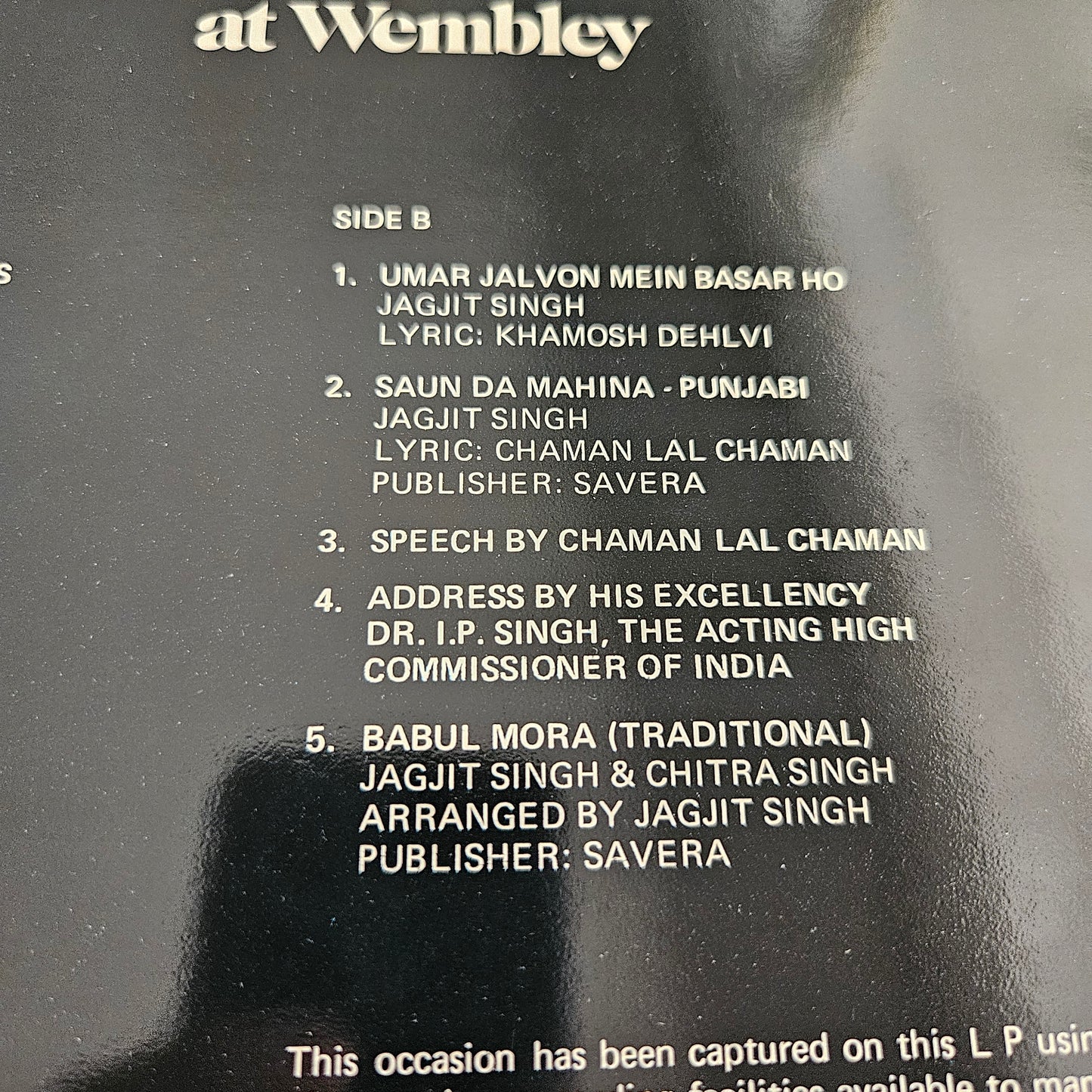 Ghazals - Jagjit Singh and Chitra Singh - Live In Concert At Wembley Vol 1 : near mint condition Made in UK - savera records