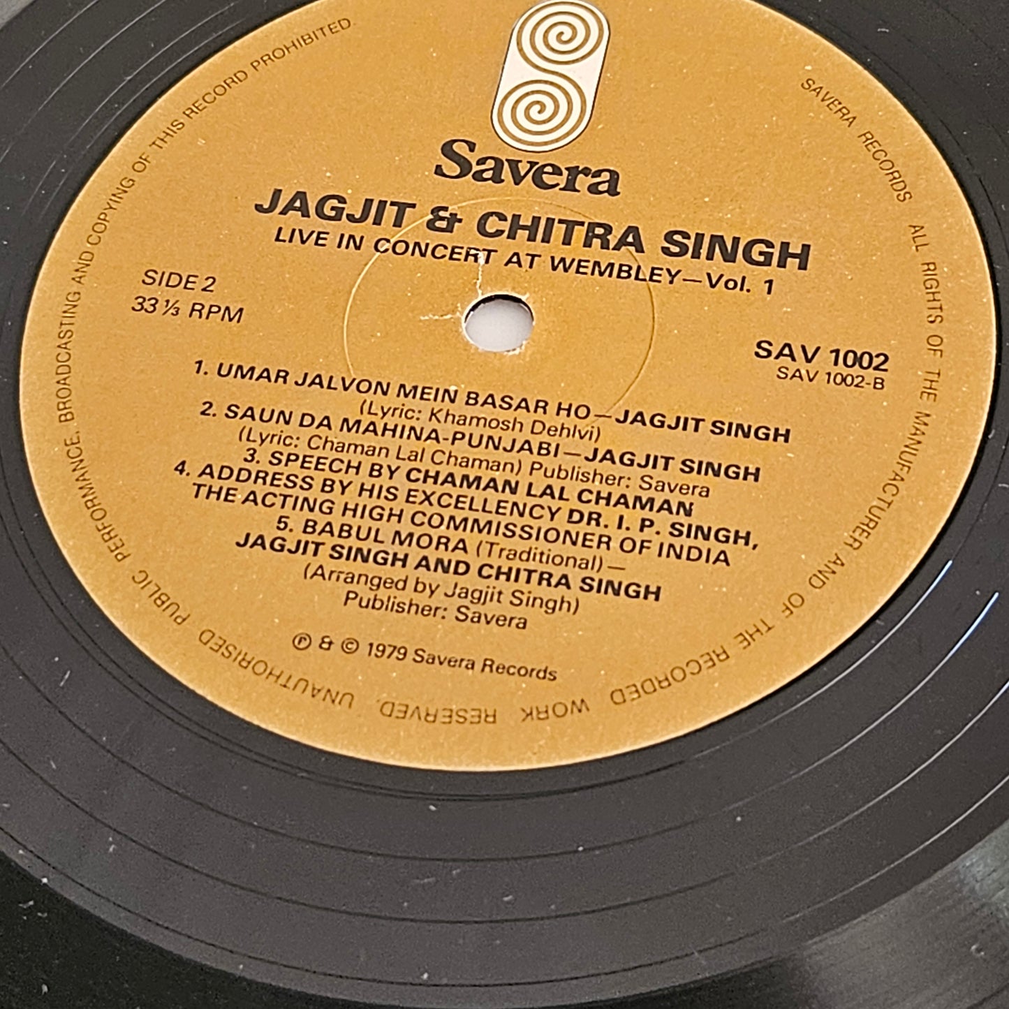 Ghazals - Jagjit Singh and Chitra Singh - Live In Concert At Wembley Vol 1 : near mint condition Made in UK - savera records