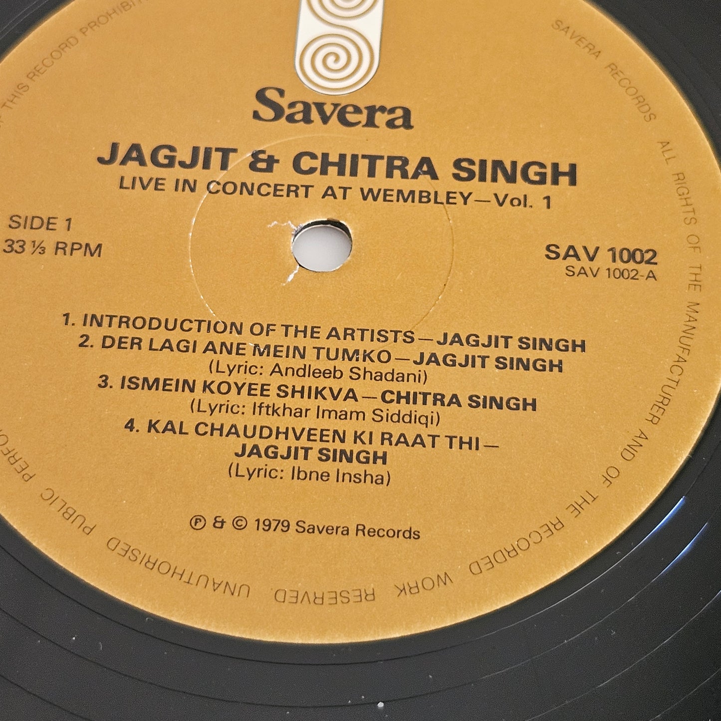 Ghazals - Jagjit Singh and Chitra Singh - Live In Concert At Wembley Vol 1 : near mint condition Made in UK - savera records