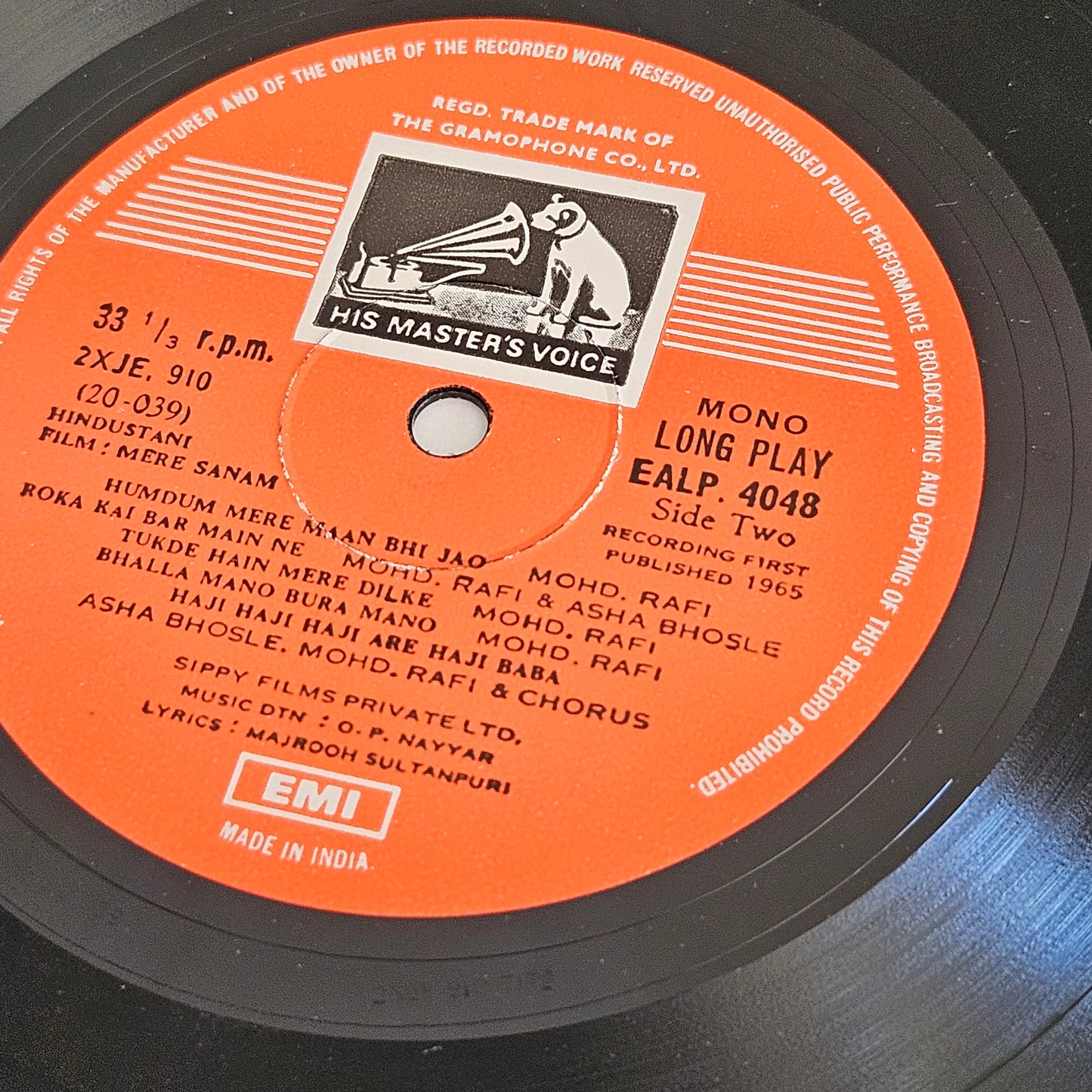 Mere Sanam - Music by O P Nayyar Superhit songs Near mint Pristine EALP4048 from original soundtrack