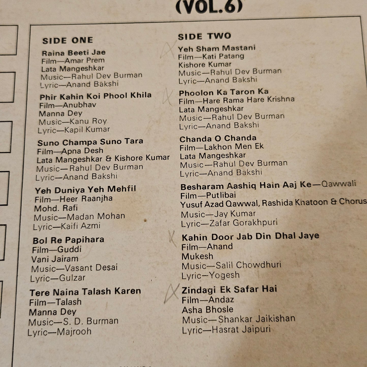 Music of Your Choice vol 6 in VG++ Ring Odeon edition. Superhit collection of songs  from original soundtrack -MOCE 4182