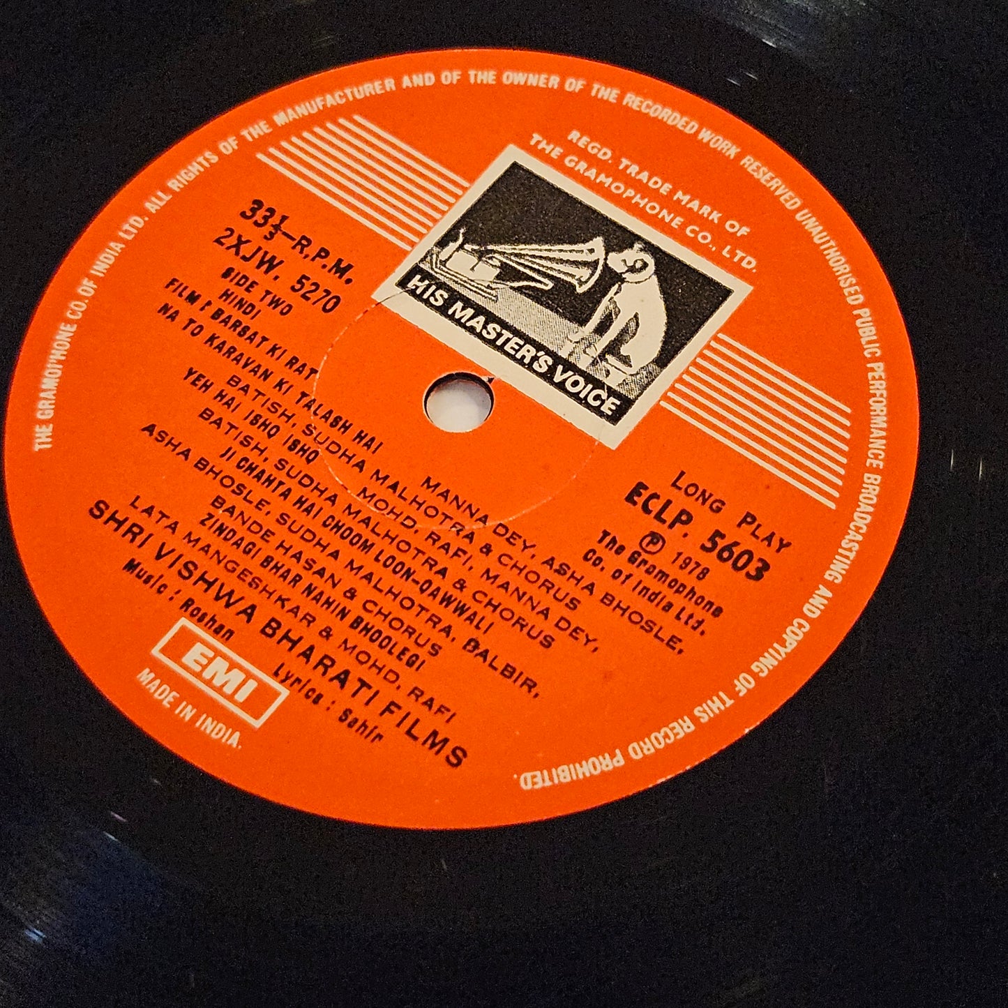 Barsat ki Rat - Music by Roshan classic in near Mint from original soundtrack - ECLP5603