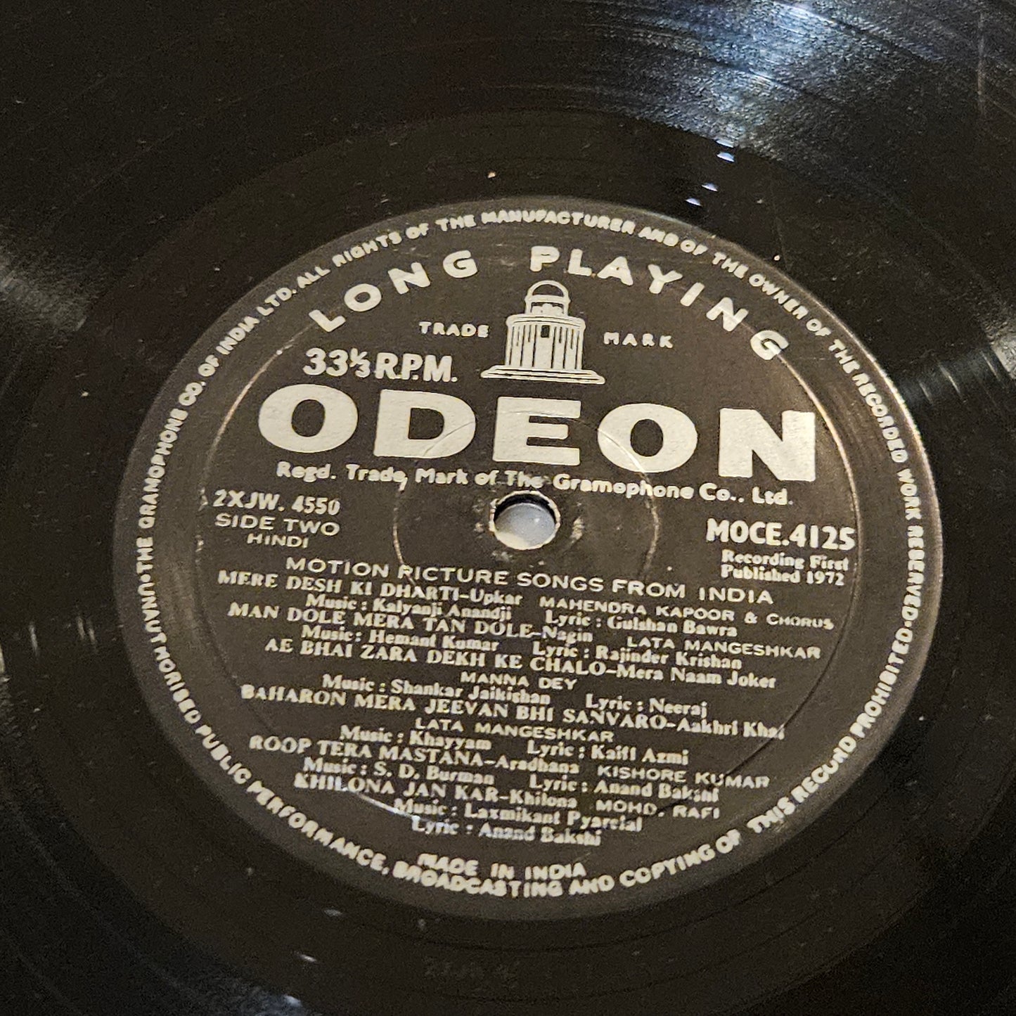 Motion Picture Songs from India - Ring Odeon edition. Superhit collection of songs  from original soundtrack in VG++ condition - MOCE 4125
