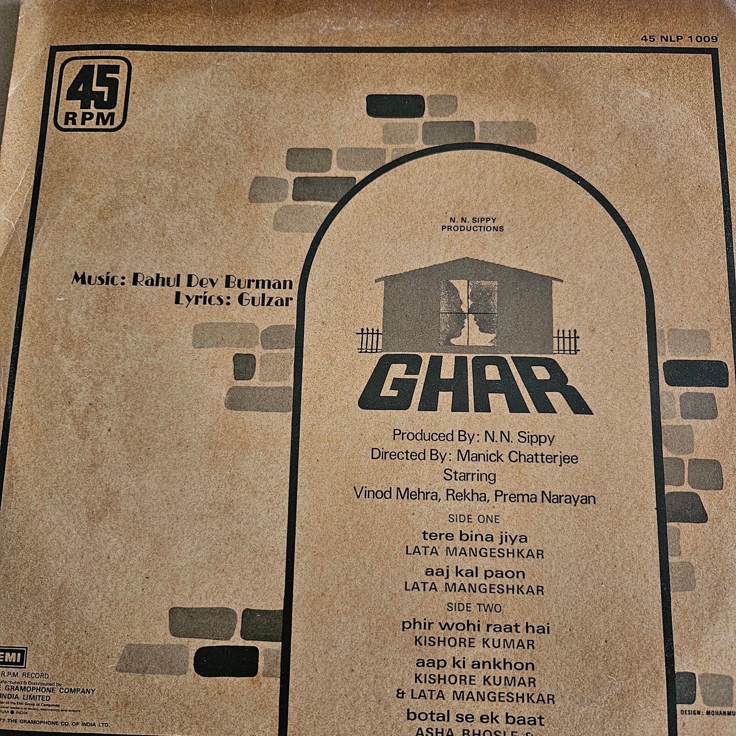 GHAR - R. D. Burman and Gulzar, Kishore and Lata Magic in  near mint- original first release soundtrack 45NLP1009 45 rpm LP
