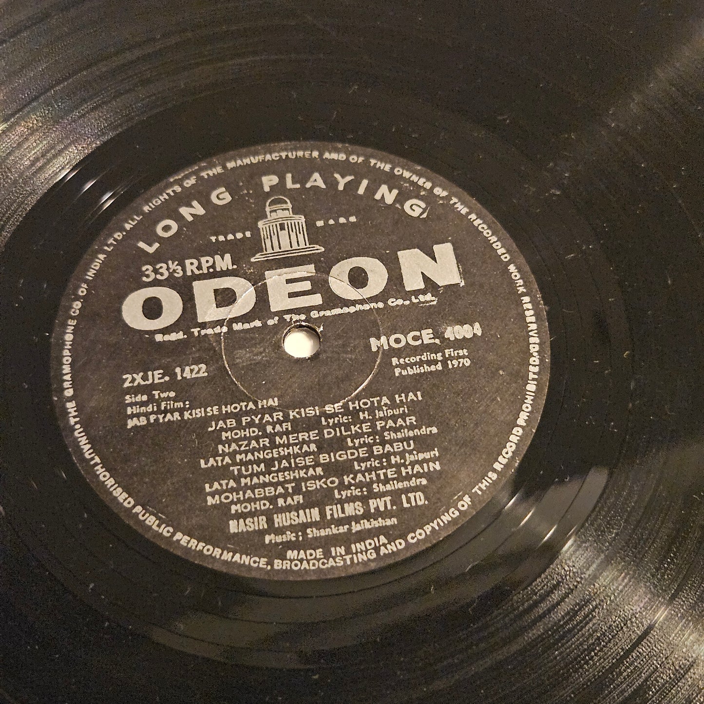 Jab Pyar Kisise hota hai  - Heavy Odeon Shankar Jaikishan in near mint - Odeon MOCE 4004 from original soundtrack
