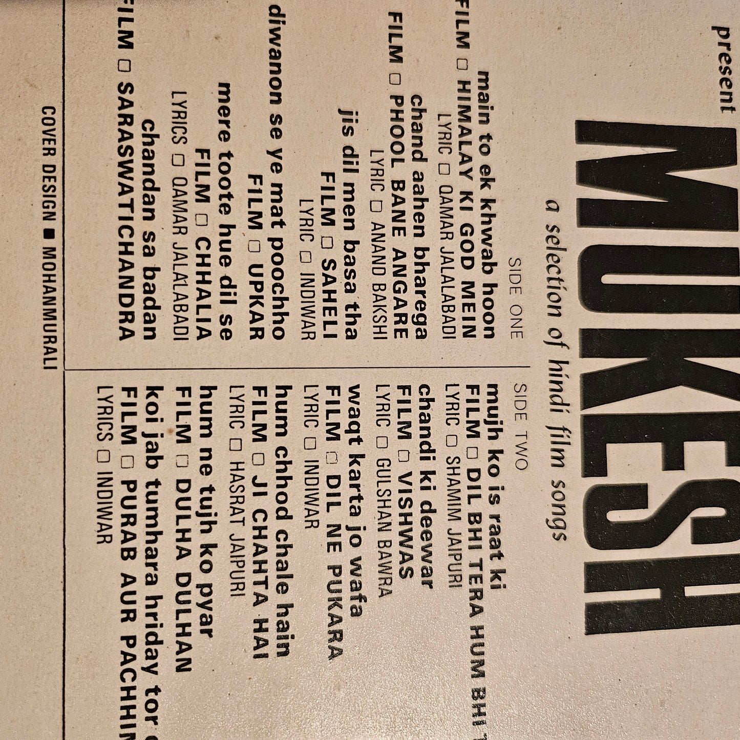 Kalyanji Anandji present MUKESH - in VG++ condition from original soundtrack - MOCE 4035