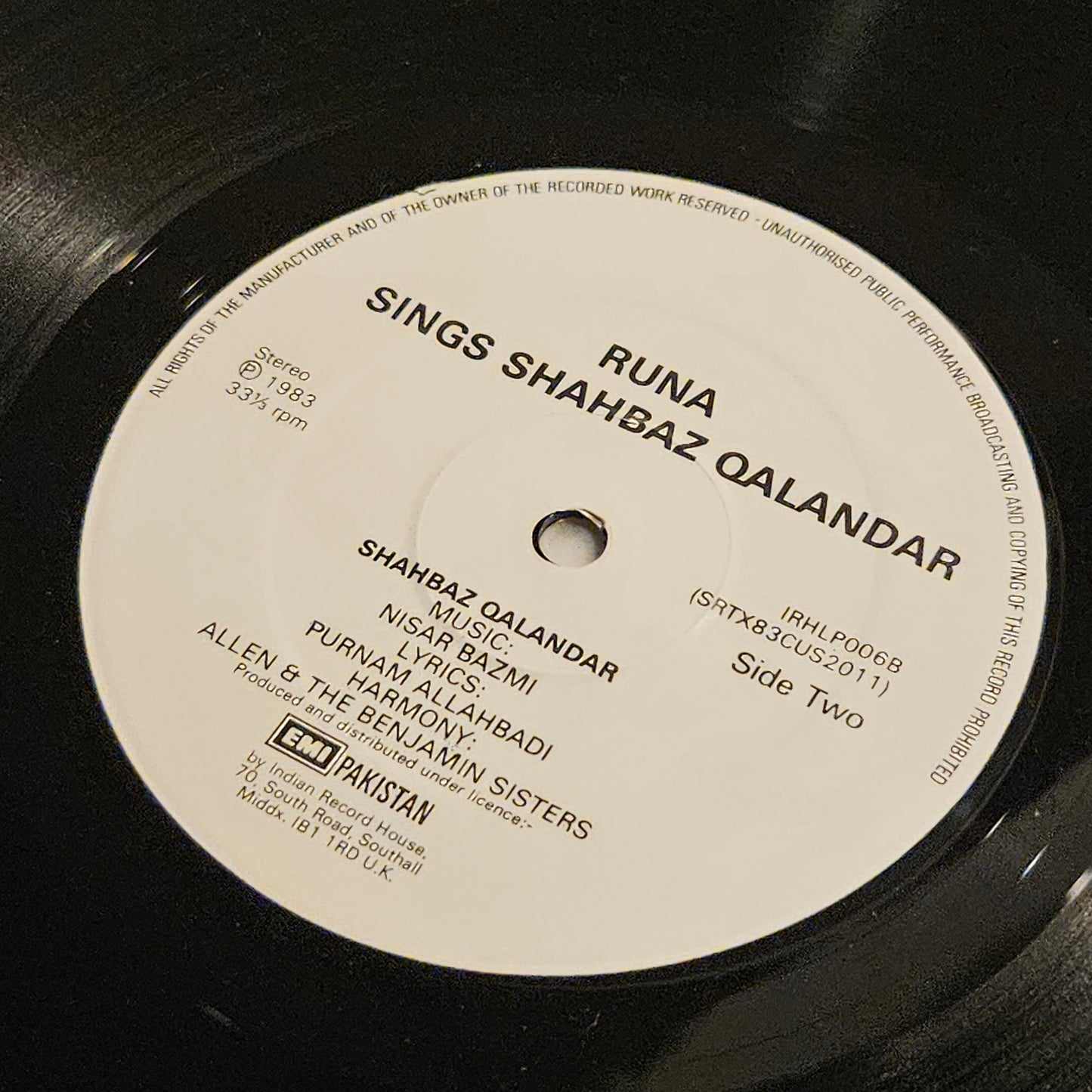 Runa Laila - Runa Goes Disco featuring Shabaz Qalandar near mint Made in Uk IRH LP006