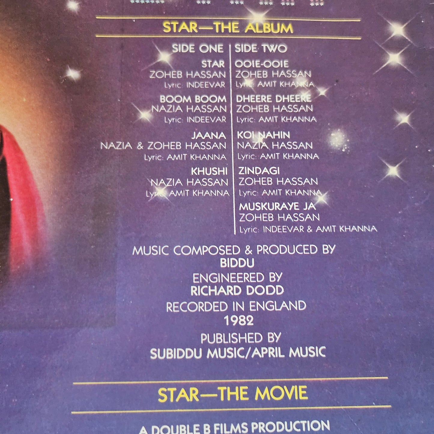 Star (1982) - Nazia & Zoheb Hassan* - and  - Biddu Star in Excellent condition original soundtrack in Supreme Stereo PEASD 2065