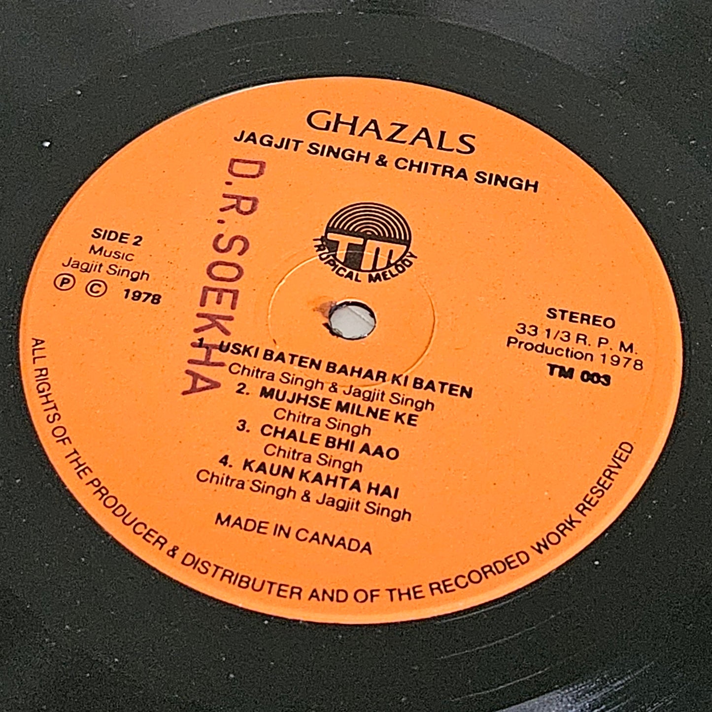 Ghazals - Jagjit Singh and Chitra Singh -  An Enchanting Hour of GHAZALS : Vg and NM Made in Canada - TM003 read description
