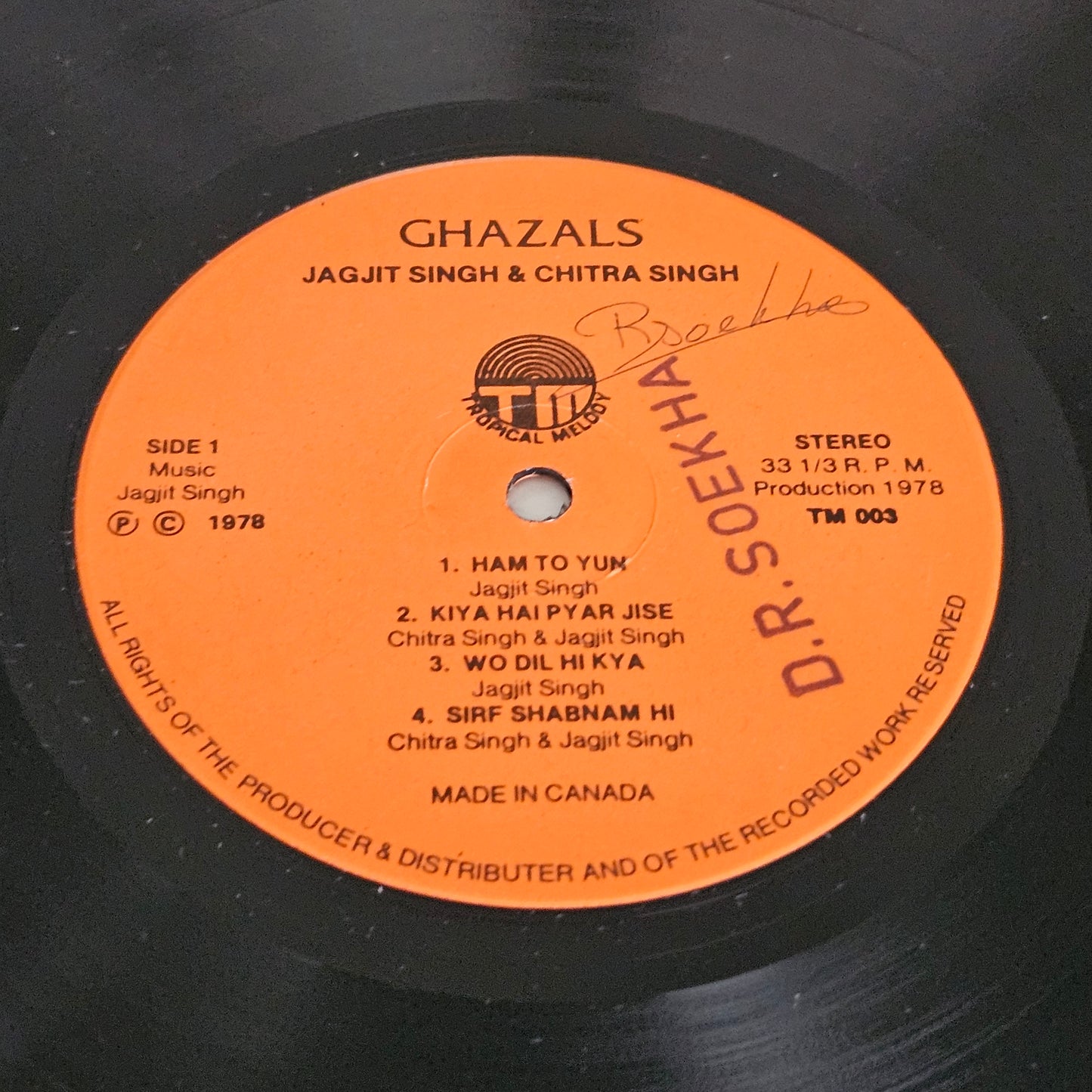 Ghazals - Jagjit Singh and Chitra Singh -  An Enchanting Hour of GHAZALS : Vg and NM Made in Canada - TM003 read description