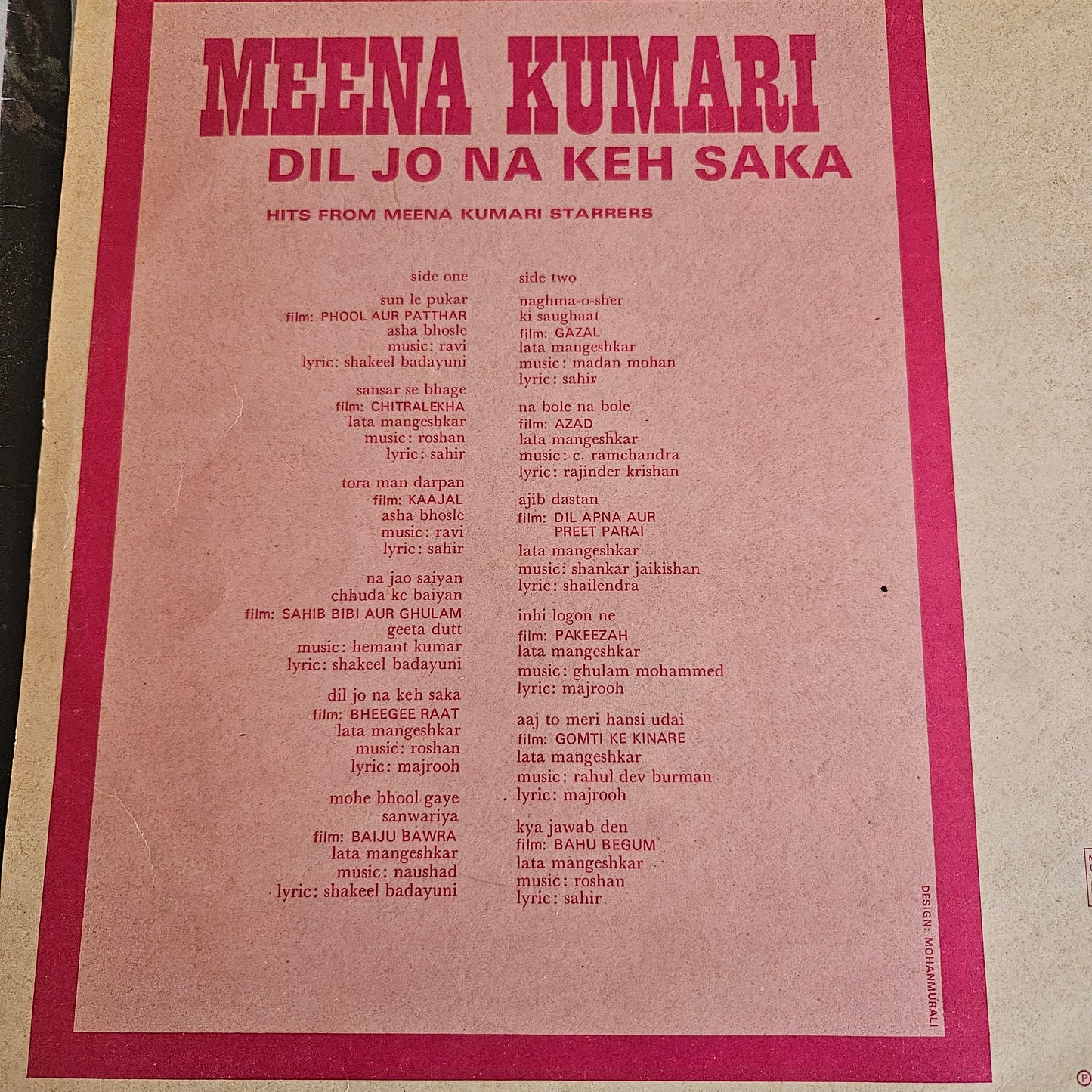 Meena Kumari collection - 4 great albums -Various Artists in excellent to near mint  from original soundtracks Pakeezah +3