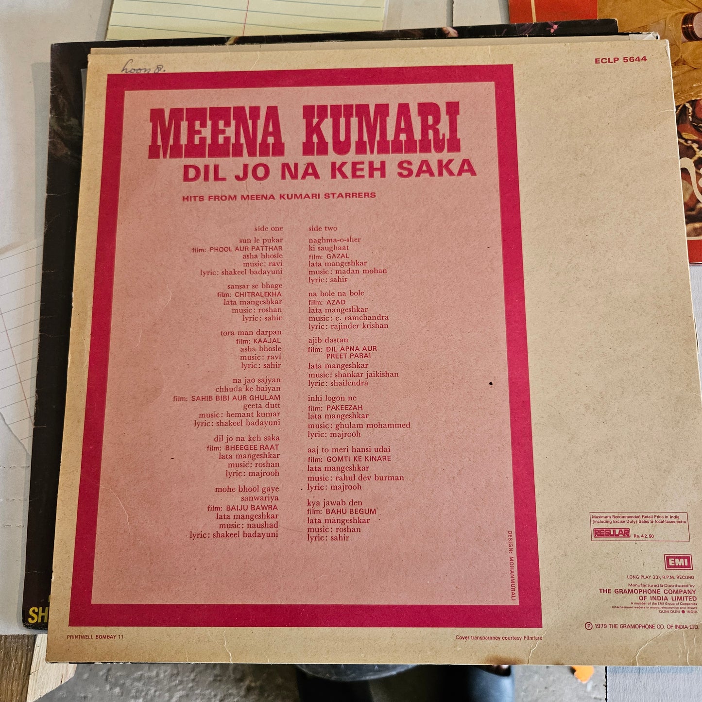 Meena Kumari collection - 4 great albums -Various Artists in excellent to near mint  from original soundtracks Pakeezah +3