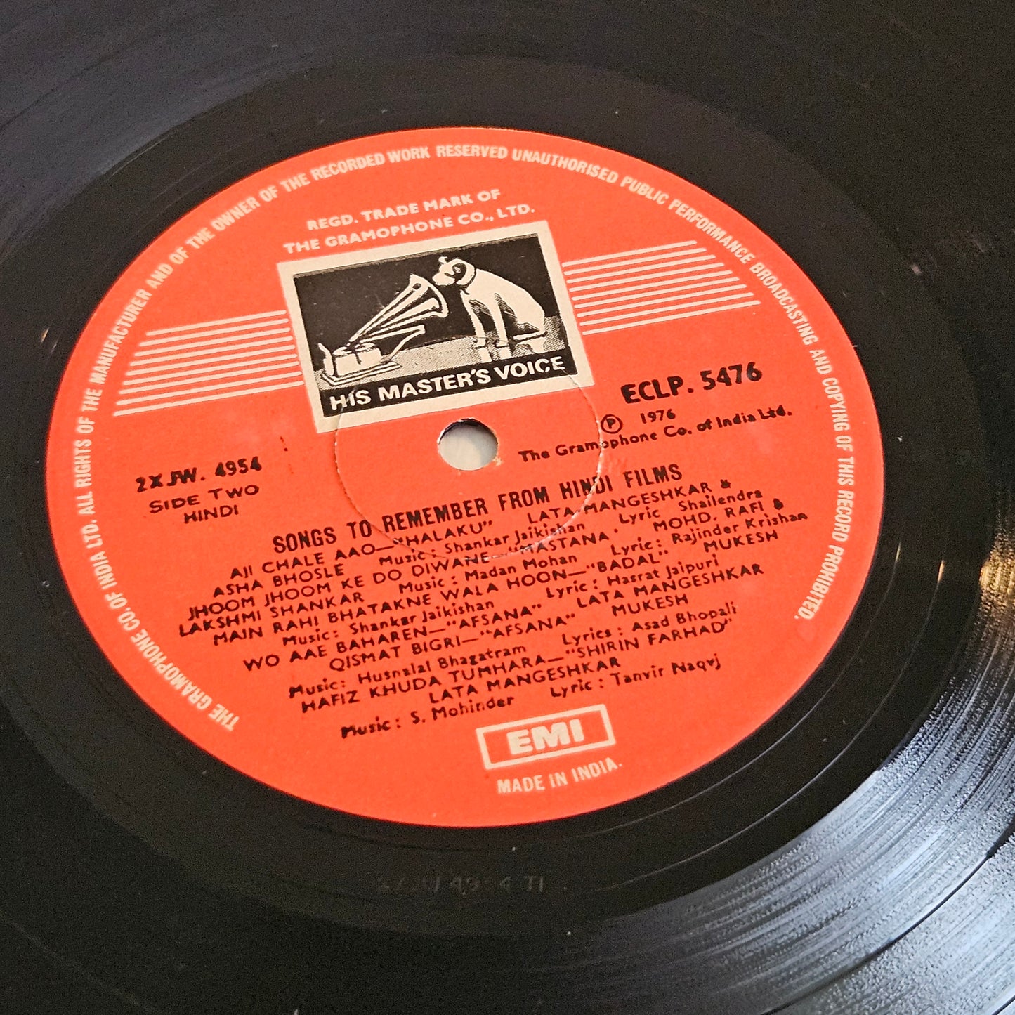 Songs to remember in excellent condition - superb collection of rare classic songs - from films ECLP 5476 including Guzra hua zamana