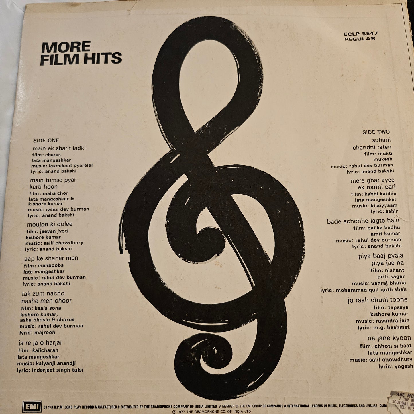 More film Hits - rare collection of songs in near mint condition ECLP 5547 from original soundtracks Include *bade acche lagte hai from Balikabadhu "