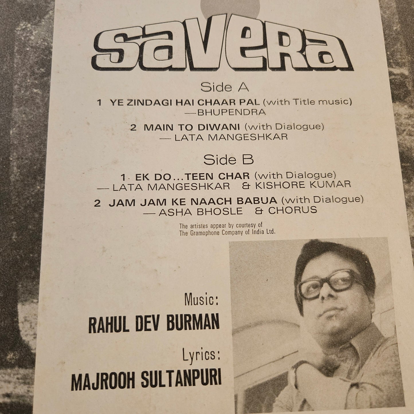 Savera (1972) - R. D. Burman and Majrooh-  Savera in VG++ condition from original soundtrack - Polydor release 2392-033