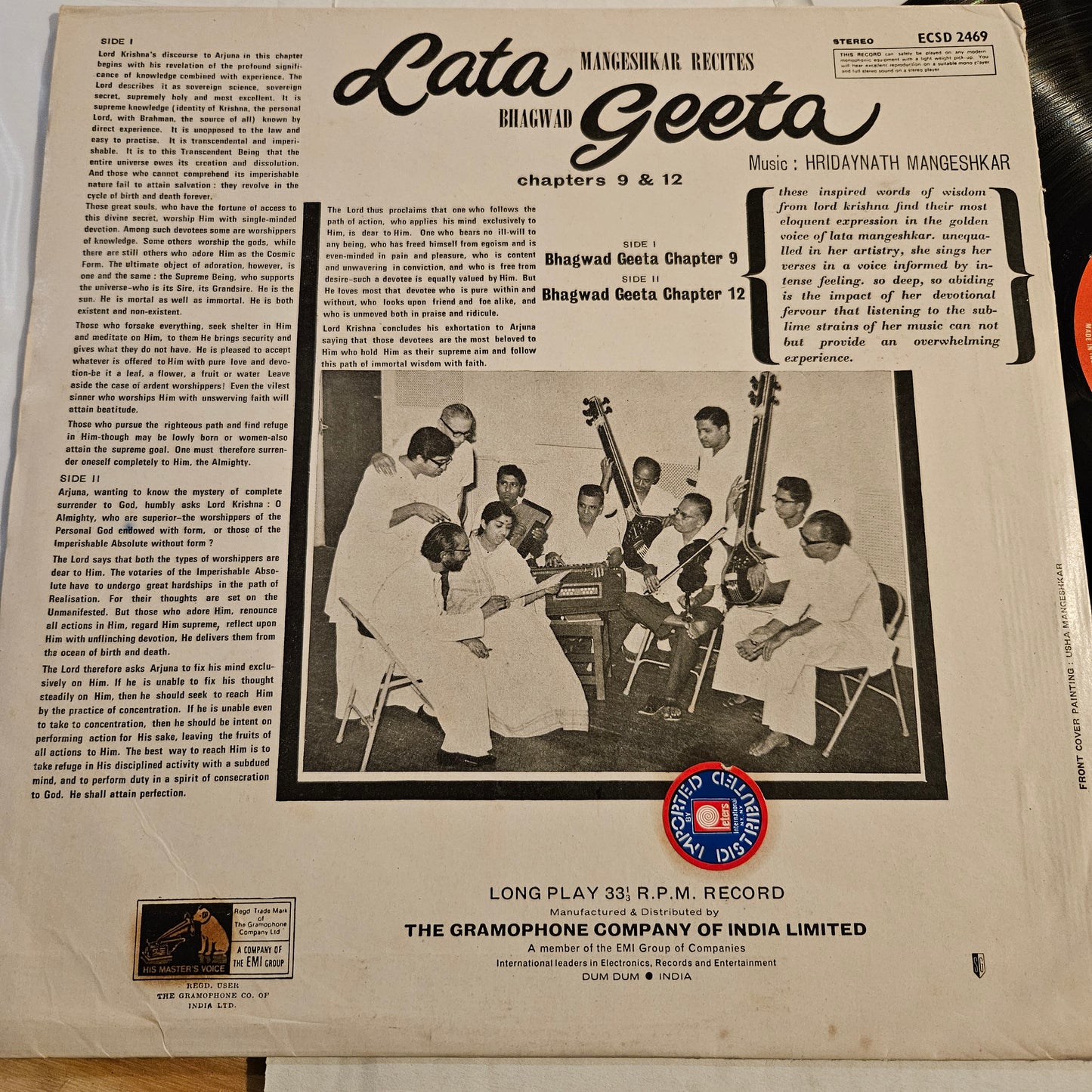Lata Mangeshkar - recites Bhagwad Geeta chapter 9 and 12  IN NEAR MINT - Stereo ECSD 2469 Music by Hridaynath