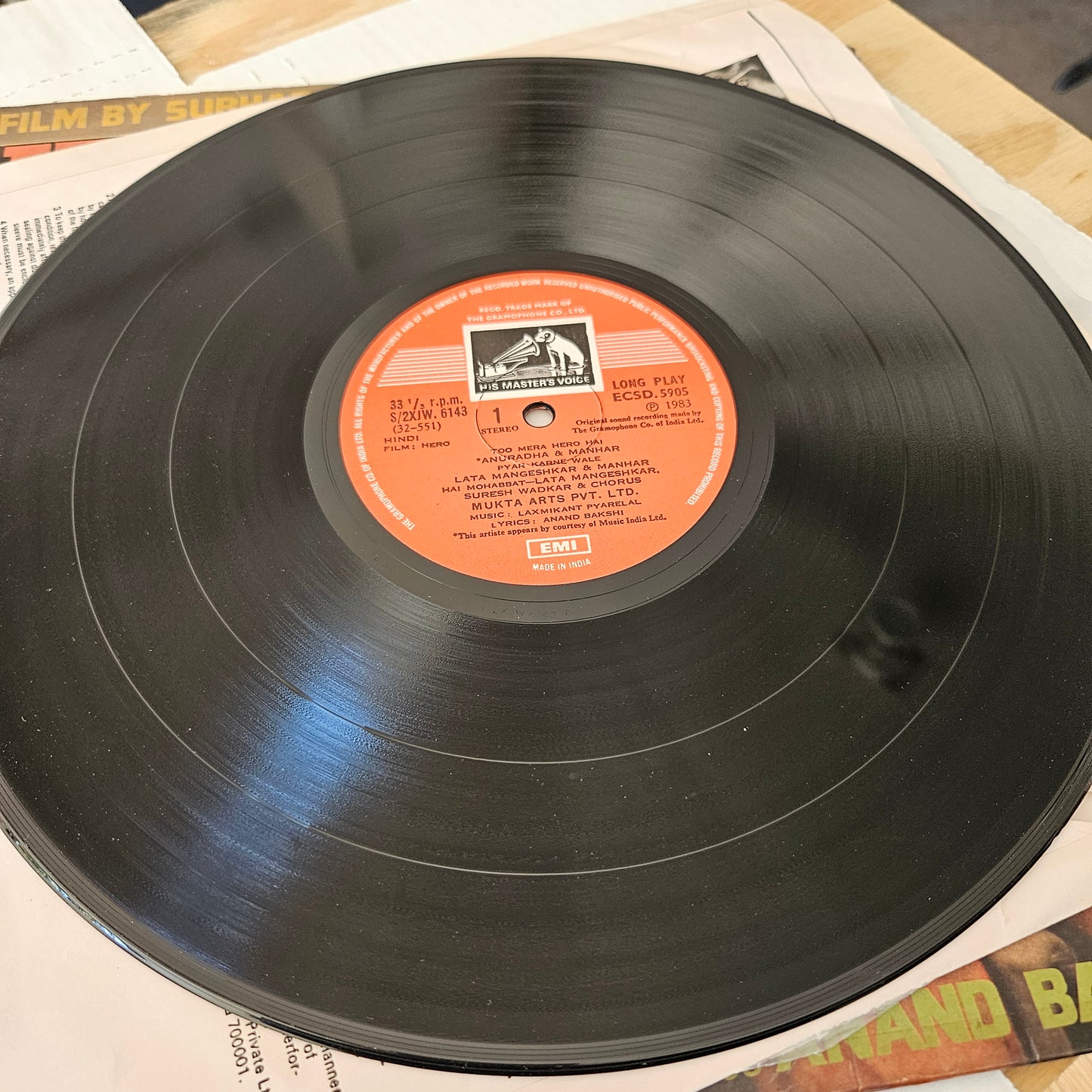 HERO (1983) - near mint - music by Laxmikant Pyarelal from original soundtrack - flawless cover and record