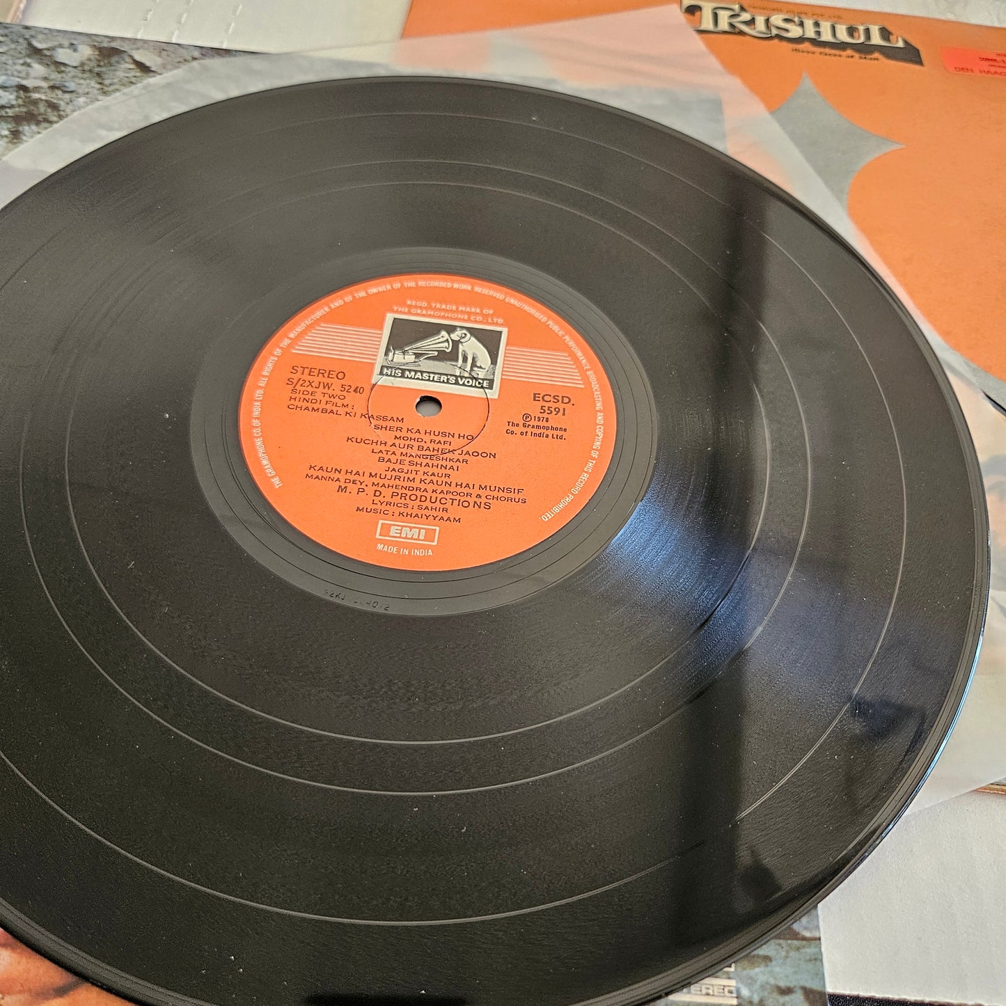 3 lps Classic Khaiyyam and Sahir Ludhiyanvi , Kabhi Kabhie, Chambal ki Kasam and Trishul  in Near mint condition from original soundtracks Supreme Stereo recording