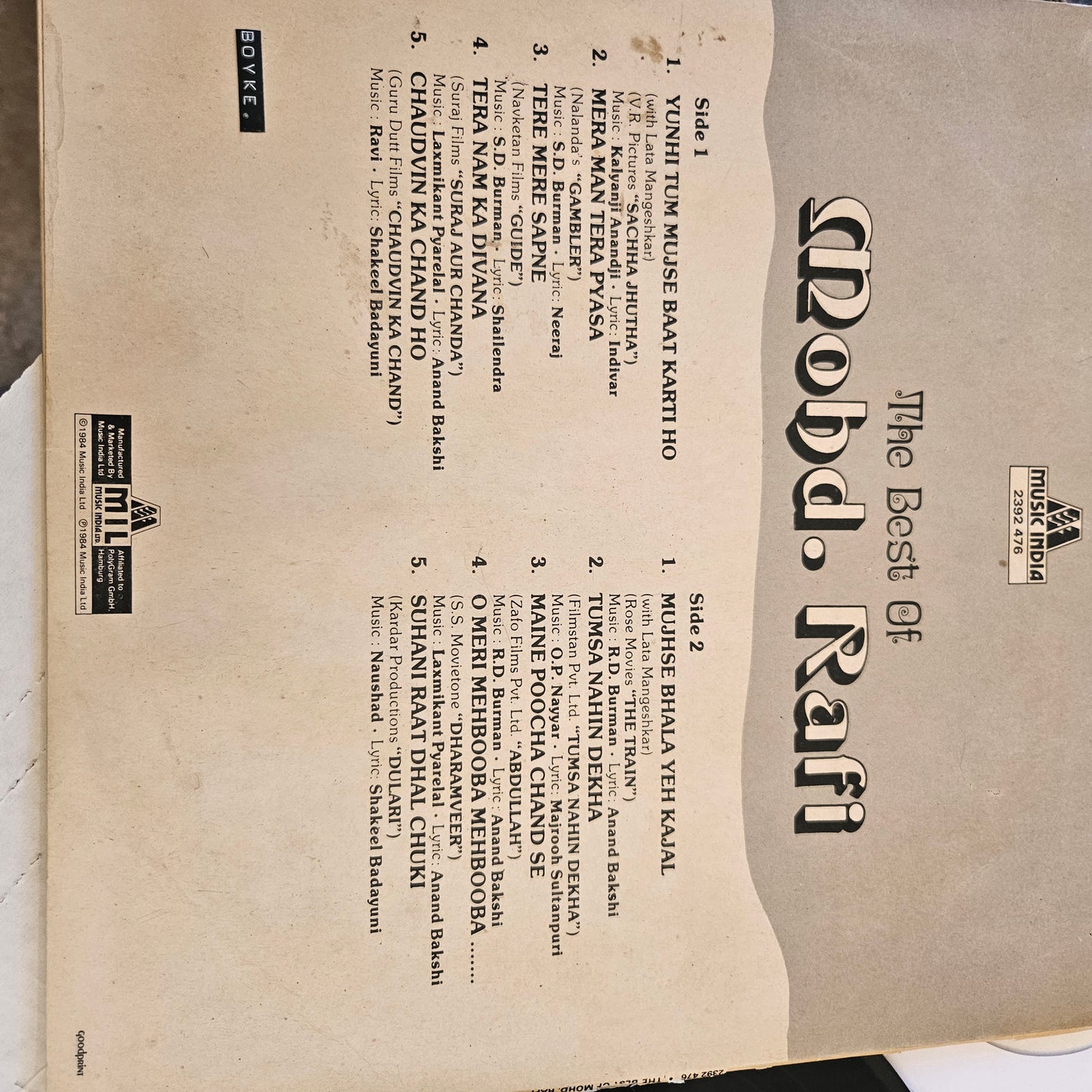 Mohammed Rafi - The Best Of  - Superb collection in near mint condition Music India 2392-476 studio recording in stereo