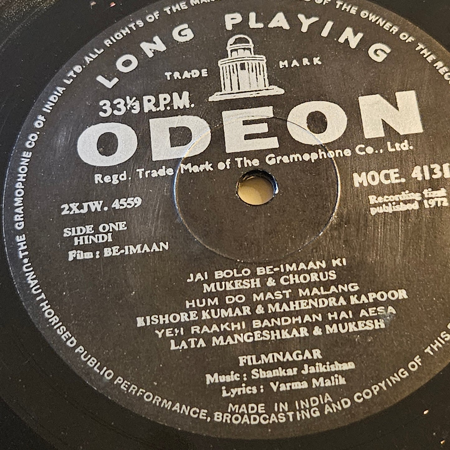 Be-Imaan - Music by Shankar jaikishan Odeon in  excellent condition  - No Cover MOCE 4131
