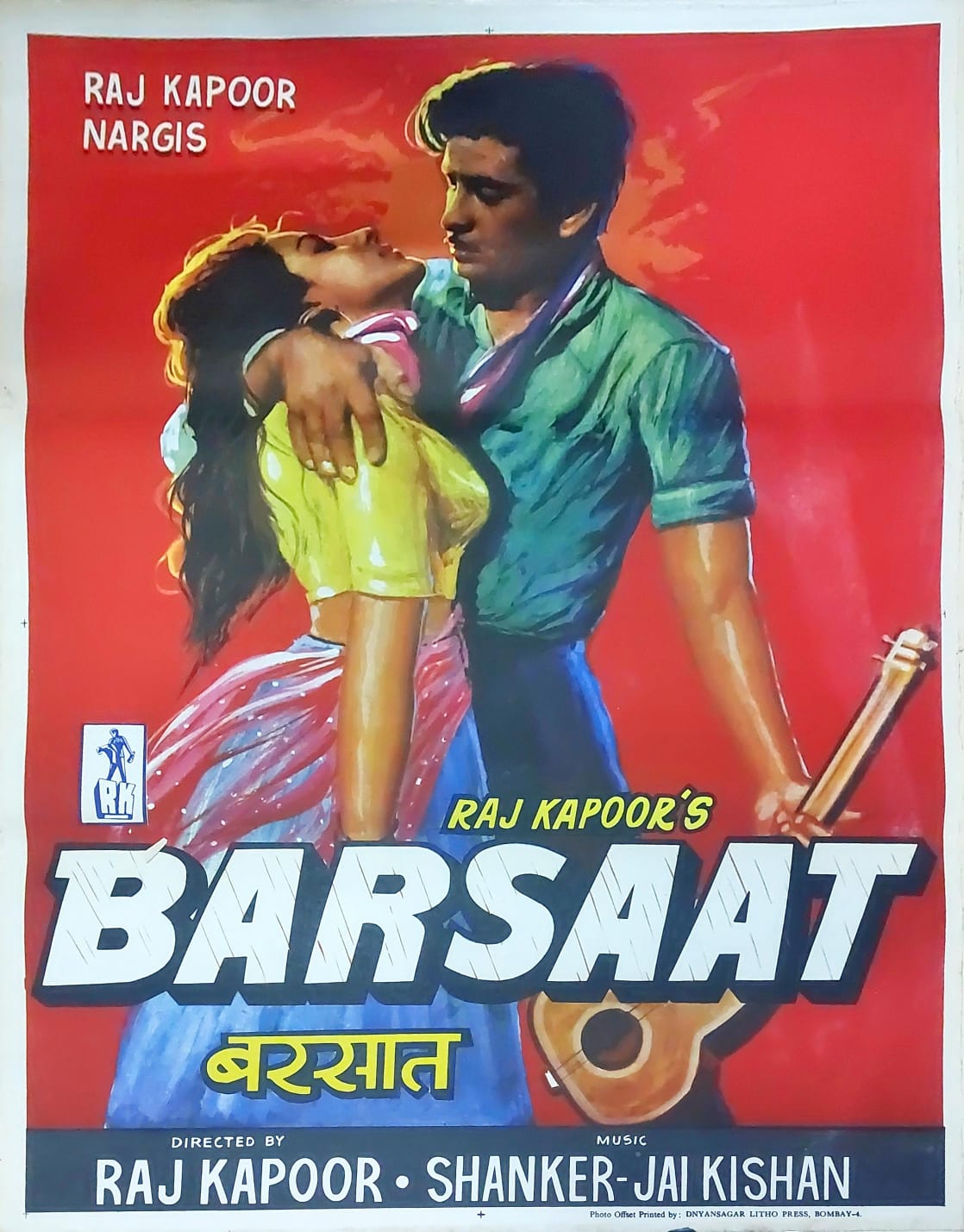 Original Bollywood Movie poster - Raj Kapoor movie : Barsaat(1949)