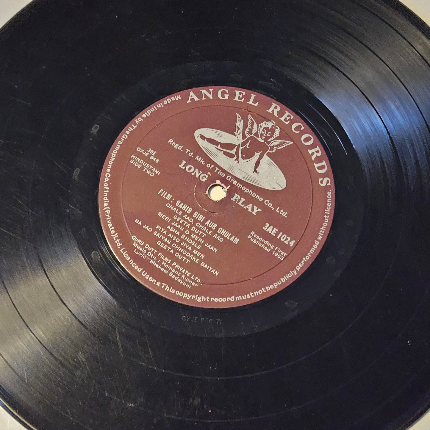 Sahib Bibi Aur Ghulam - Music by Hemant Kumar -  classic Guru Dutt' films original soundtrack - 10 Inch Angel in VG condition