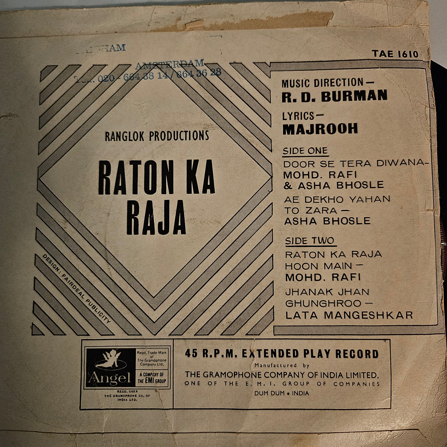 Raton Ka Raja -R. D. Burman Angel EP in Near mint