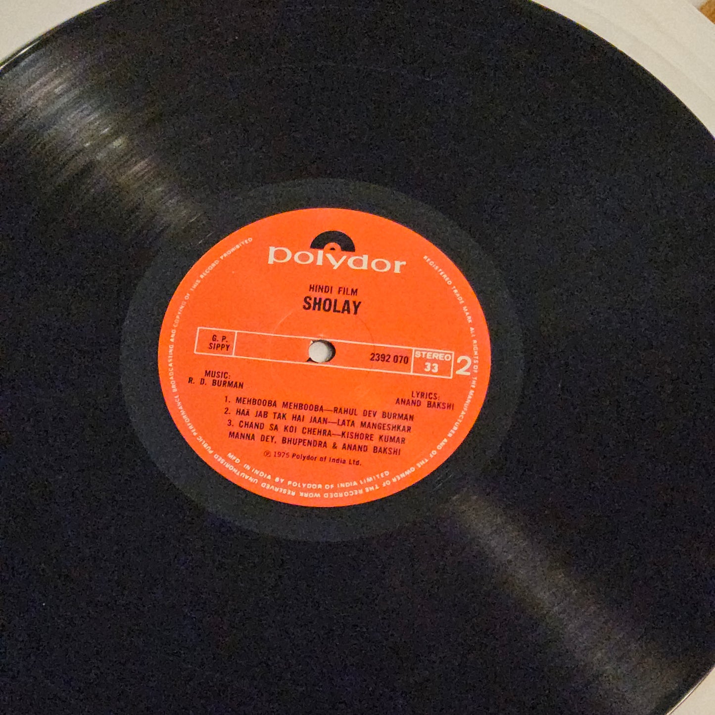 Sholay - R D Burman blockbuster in near mint condition - Crisp recording. Clean copy - Don't miss