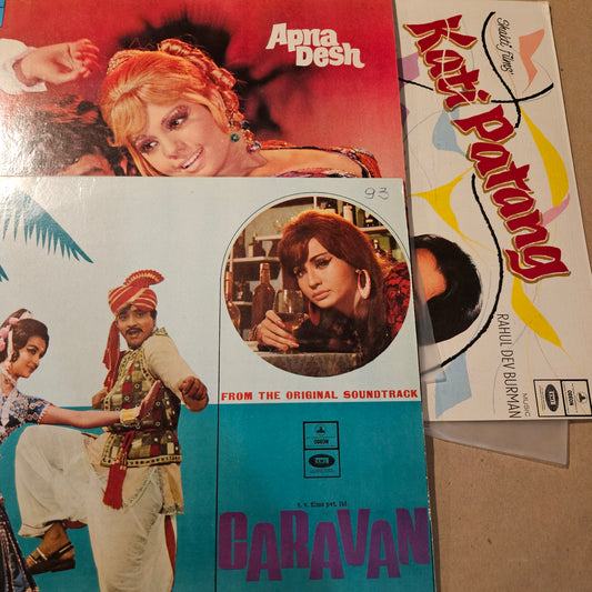 3 LPs package R. D. Burman blockbuster hits Apna Desh, Kati Patang and Caravan in Near mint