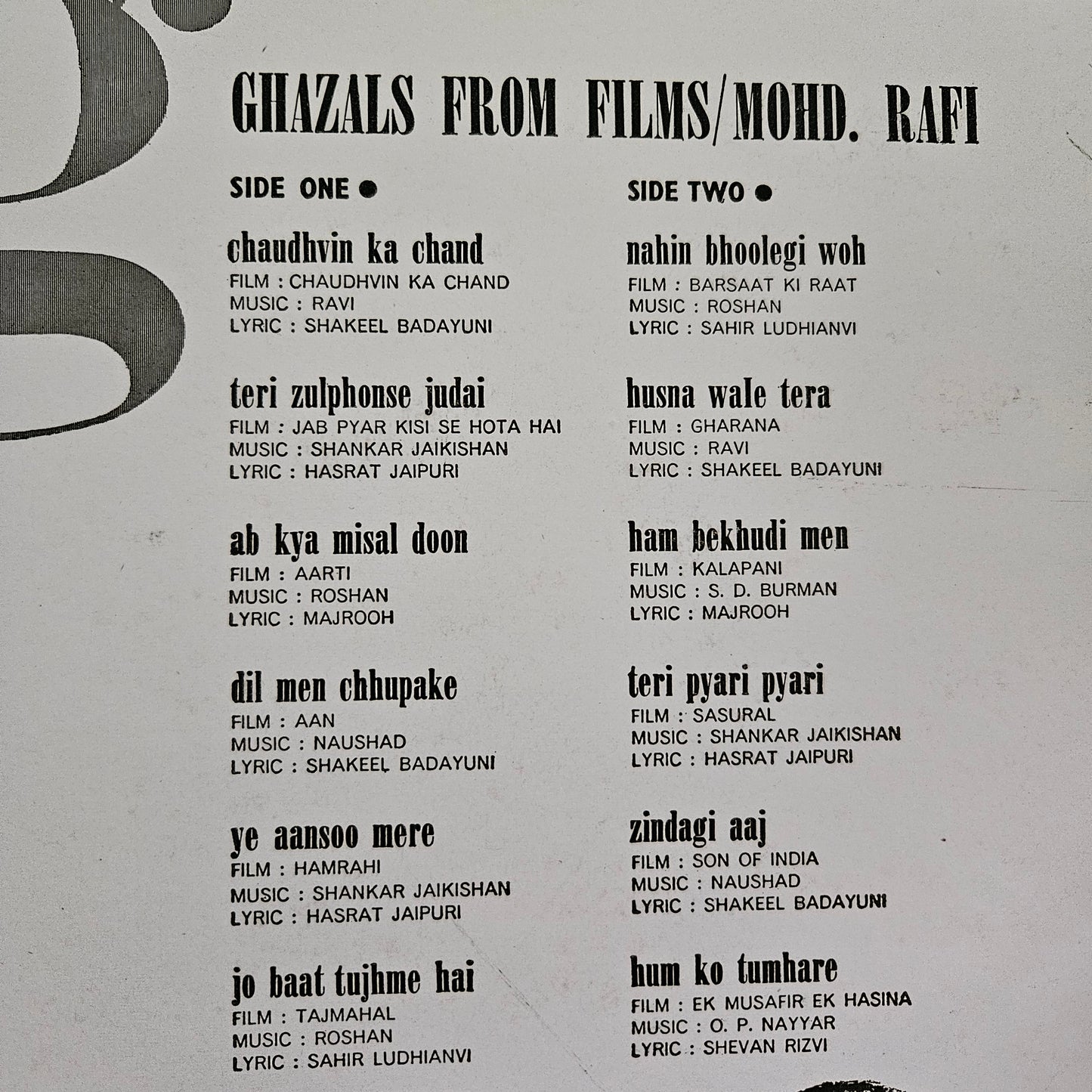 Mohammed Rafi - Ghazals from Odeon in Near Mint condition