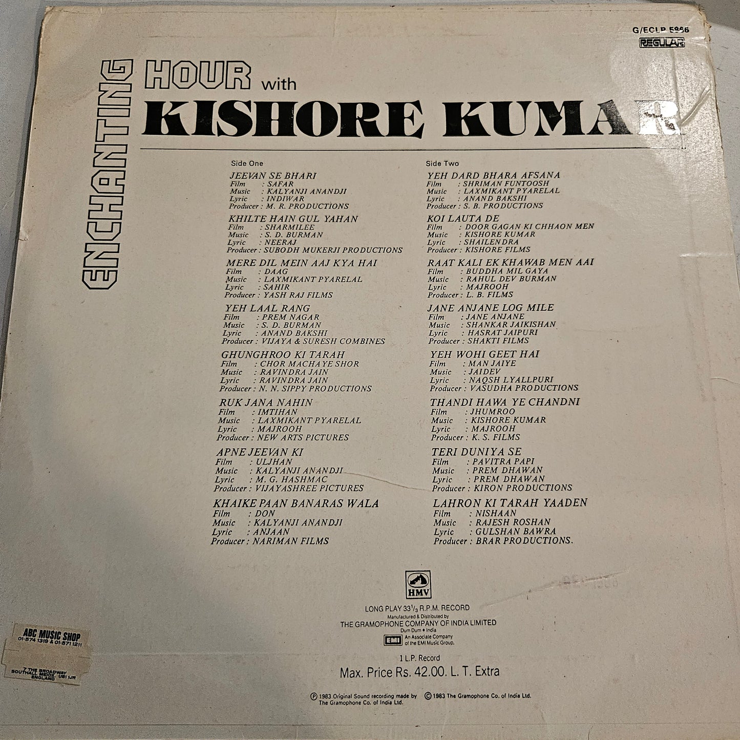 Kishore Kumar - An enchanting hour , super collection in excellent condtion