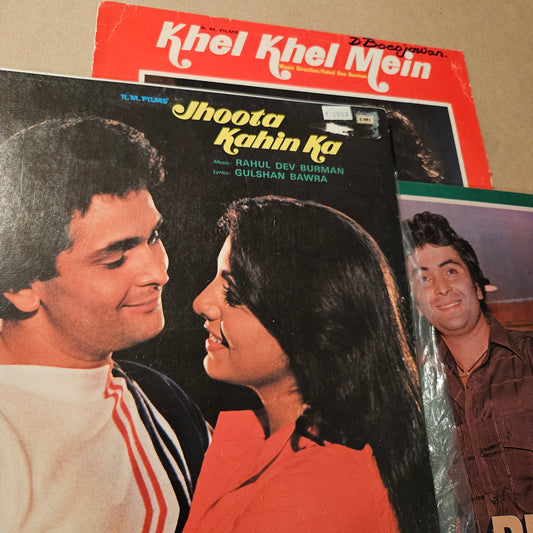 Khel Khel Mein + Jhoota Kahin Ka + Dhan Daulat R. D.  Burman, Rishi Kapoor Neetu Singh records in excellent to Near Mint