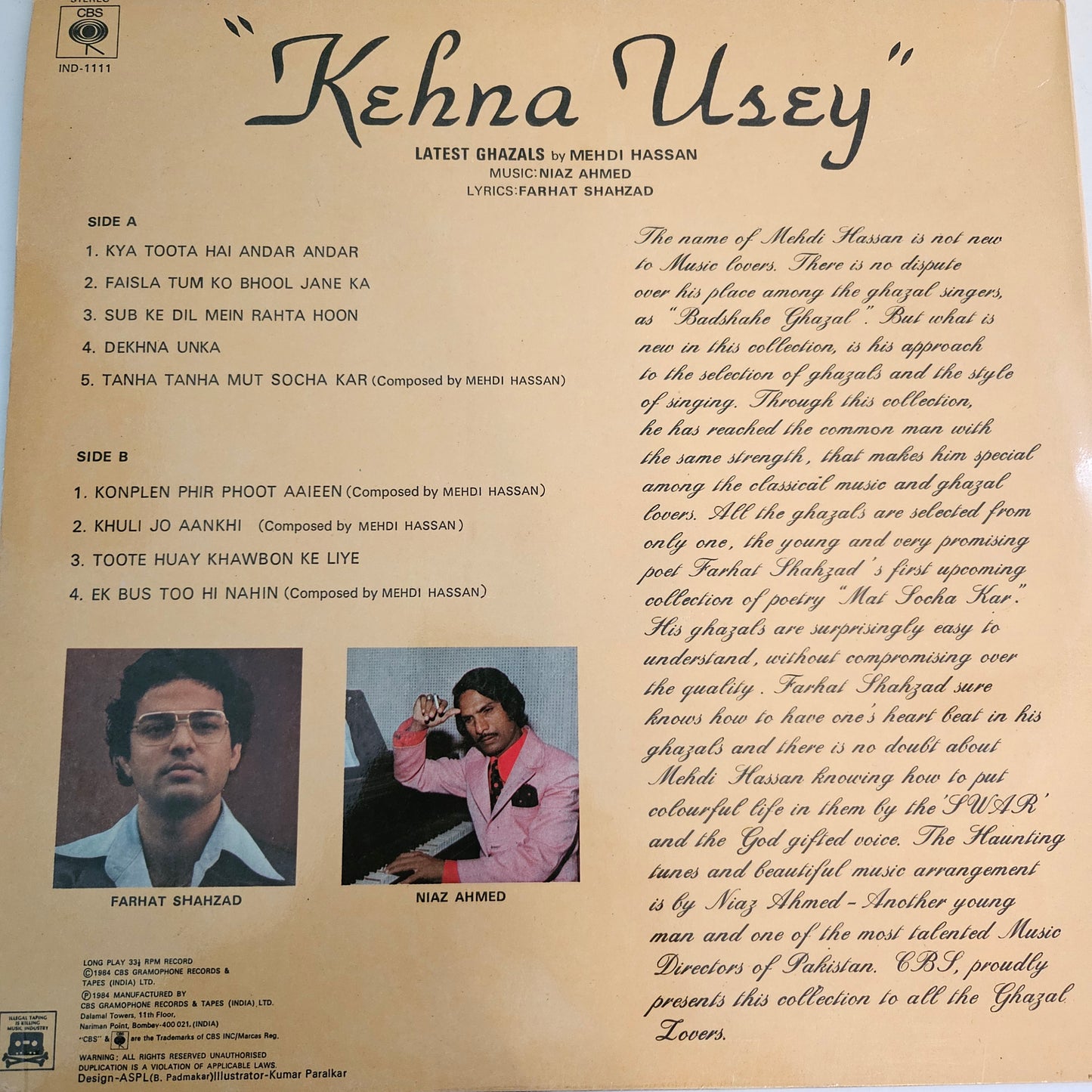 Mehdi Hassan - Kehna Usey - near mint in Stereo - CBS Sony pressing Rare