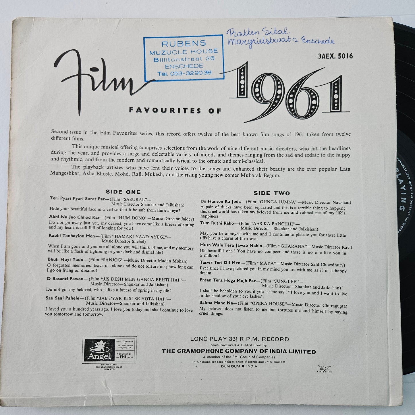 Various - Film Favourites Of 1961 in 1st RingOdeon pressing - in Excellent to near mint condition - from original soundtrack