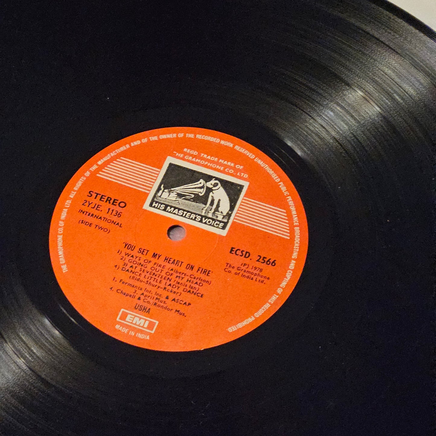 Usha Uthup  Rare album - You set my heart on fire in Excellent to near mint - Stereophonic - Music by Louis Banks