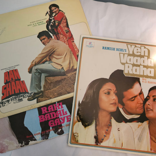 3 LPs package R D Burman and Rishi Kapoor in Near mint Yeh Vaada Raha, Rahi Badal Gaye, Aan aur Shaan