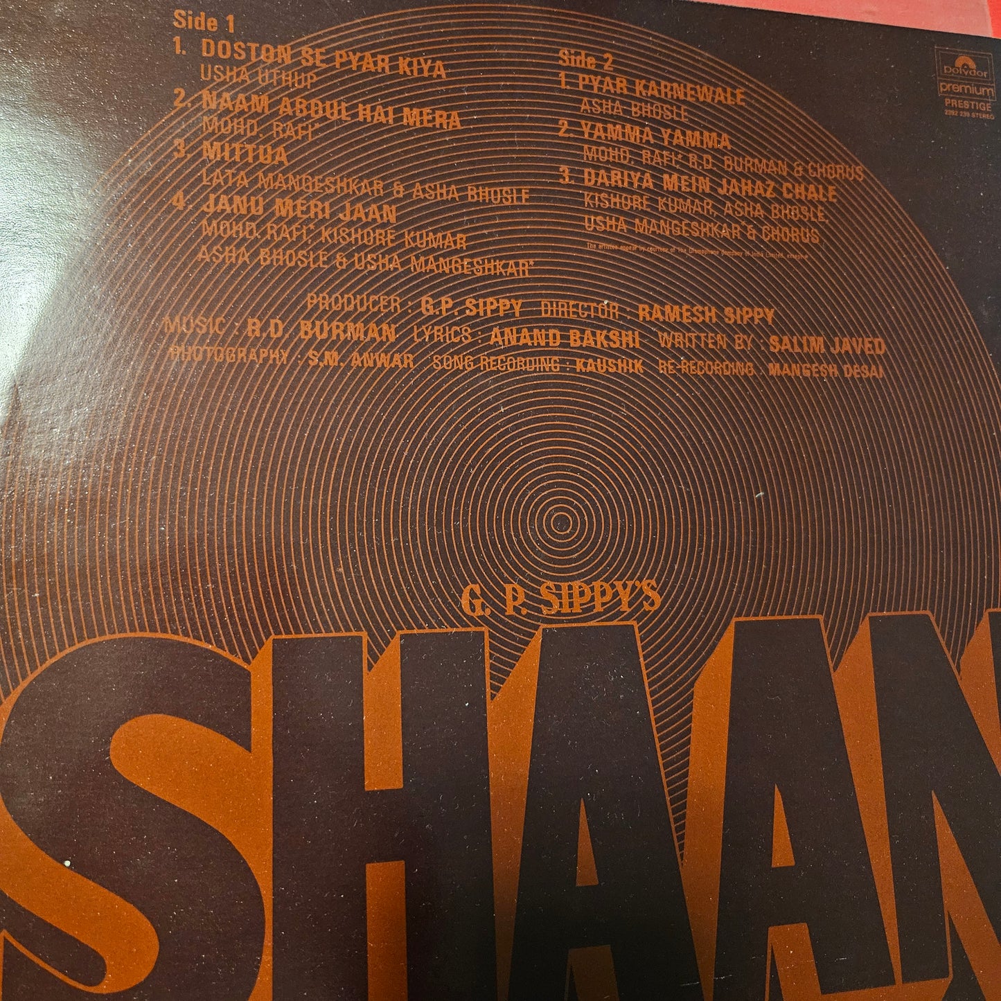 SHAAN - Bollywood Funk R D Burman ln near mint Superb condition - the best sounding edition made for foreign markets