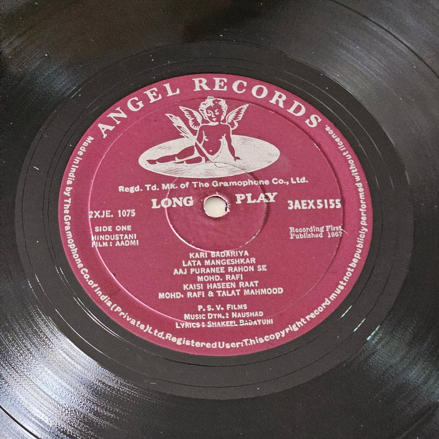 Aadmi - Music by Naushad - classic 1st Angel edition in near mint condition  original soundtrack 1st edition - from well kept collection