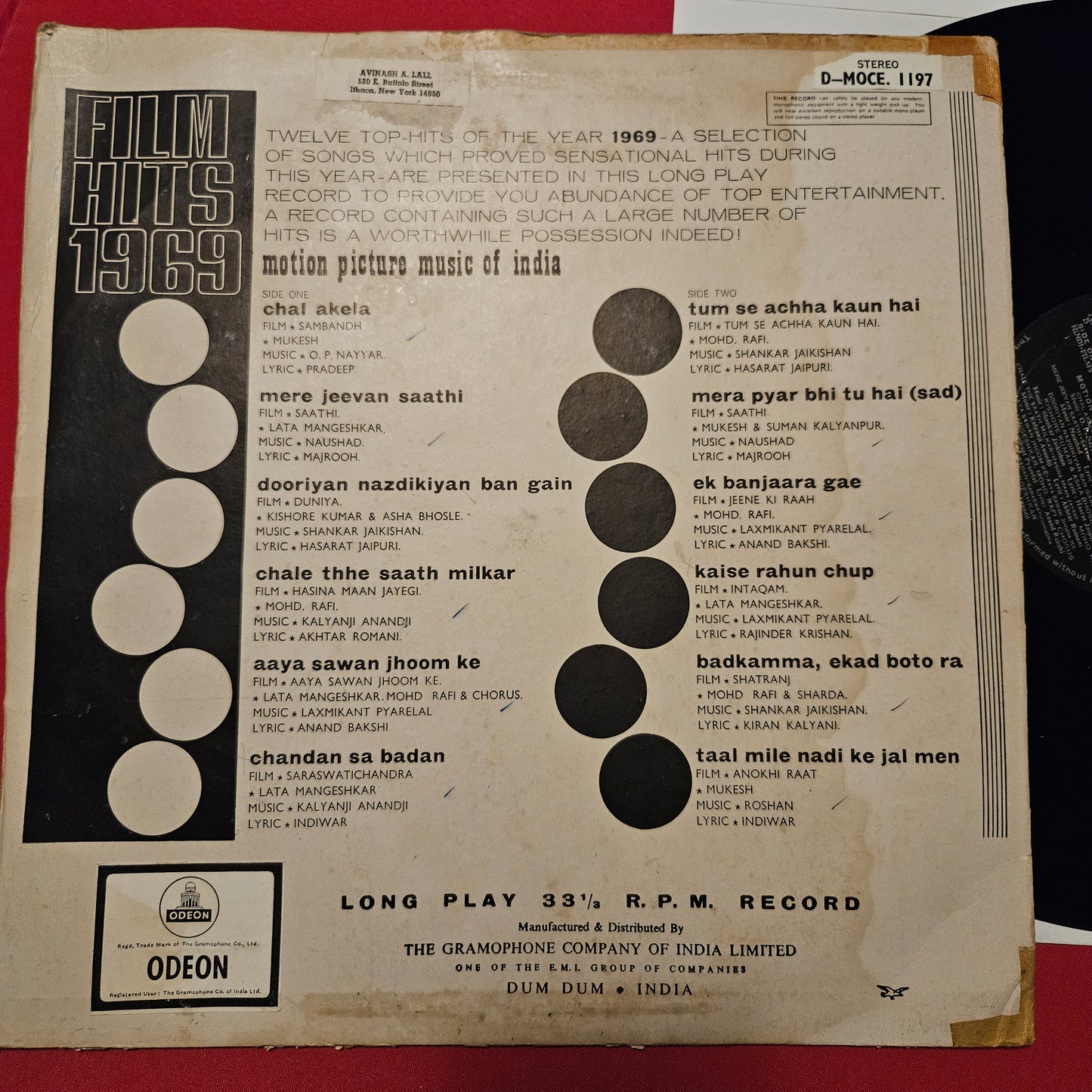 Film Hits of 1969  - Good Collection of songs Ring Odeon edition in near mint condition