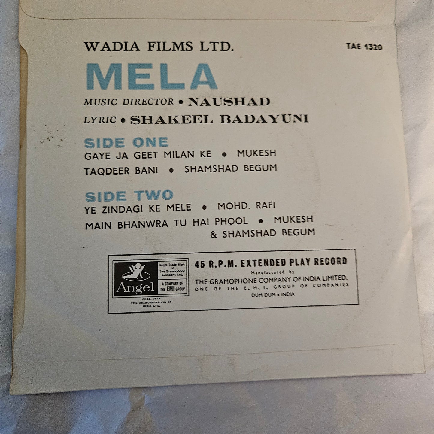 Mela Music by Naushad  classic EP in Near mint Pristine
