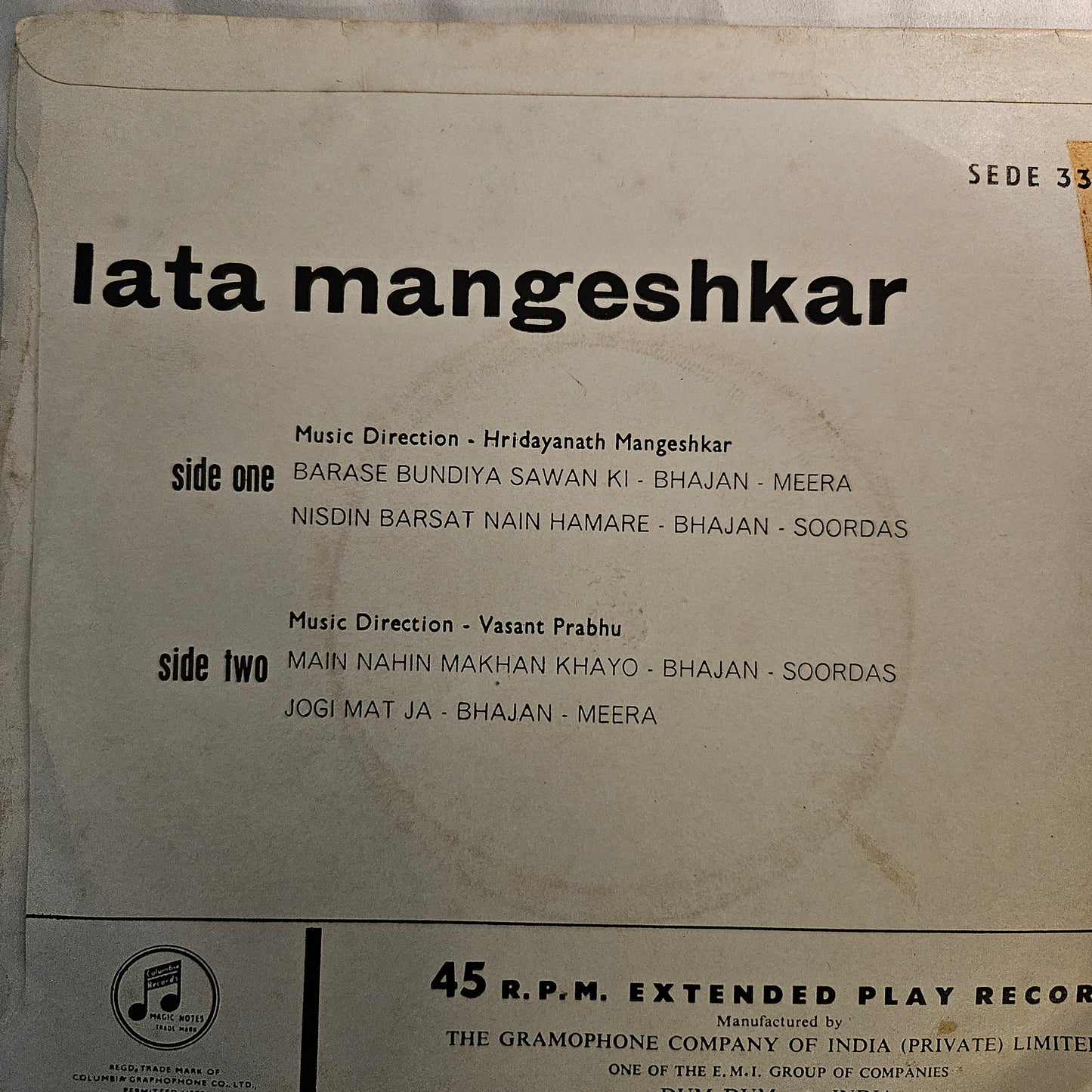Lata Mangeshkar Meera Bhajans  rare hits in EP excellent music by Hridaynath Mangeshkar