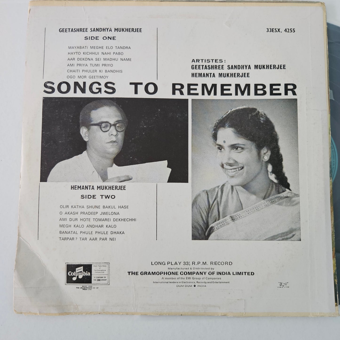 Bengali songs - Hemanta Kumar amd Sandhya Mukherjee - Songs to remember in near mint - 33ESX 4255