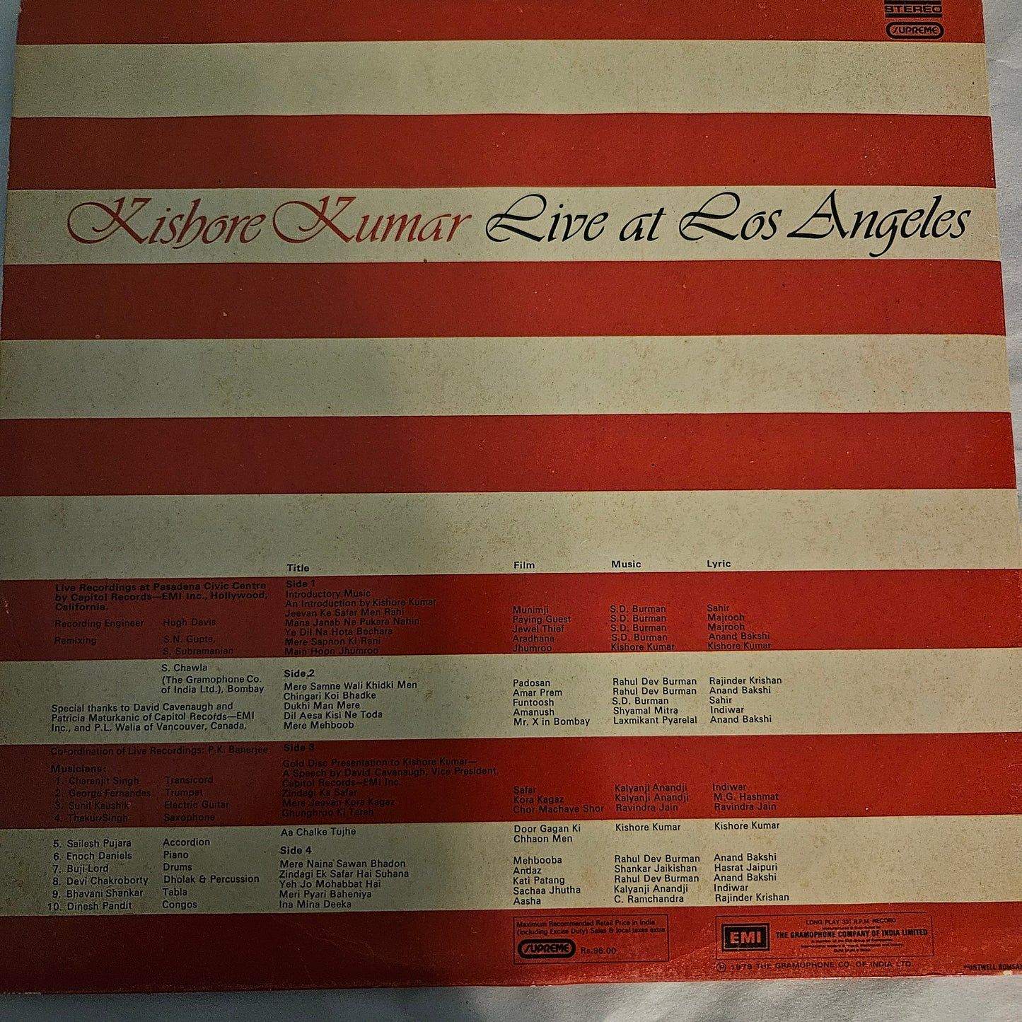 Kishore Kumar - Live at Los Angels 2 LP set in stereo in VG++