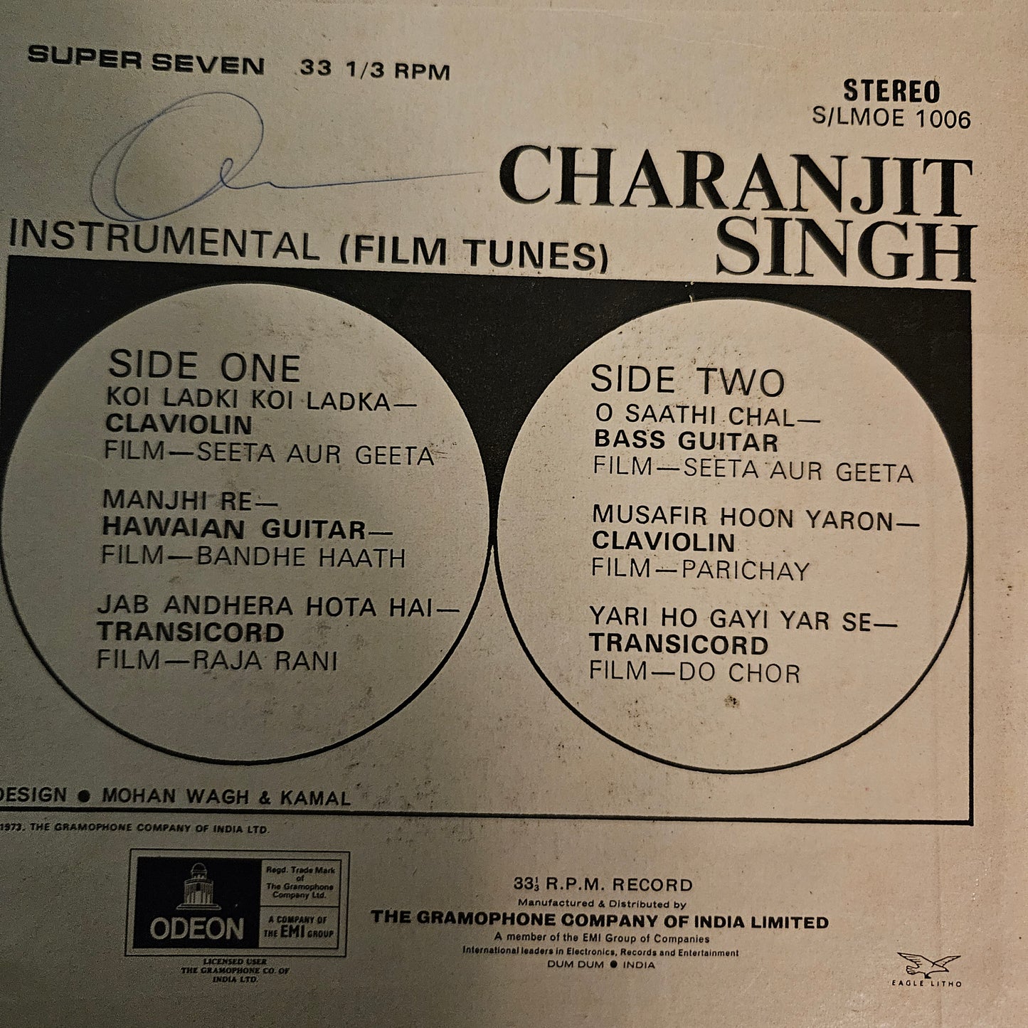 Charanjit Singh ‎– Instrumental (Film Tunes) Vinyl, 7", 33 ⅓ RPM, Stereo in Excellent