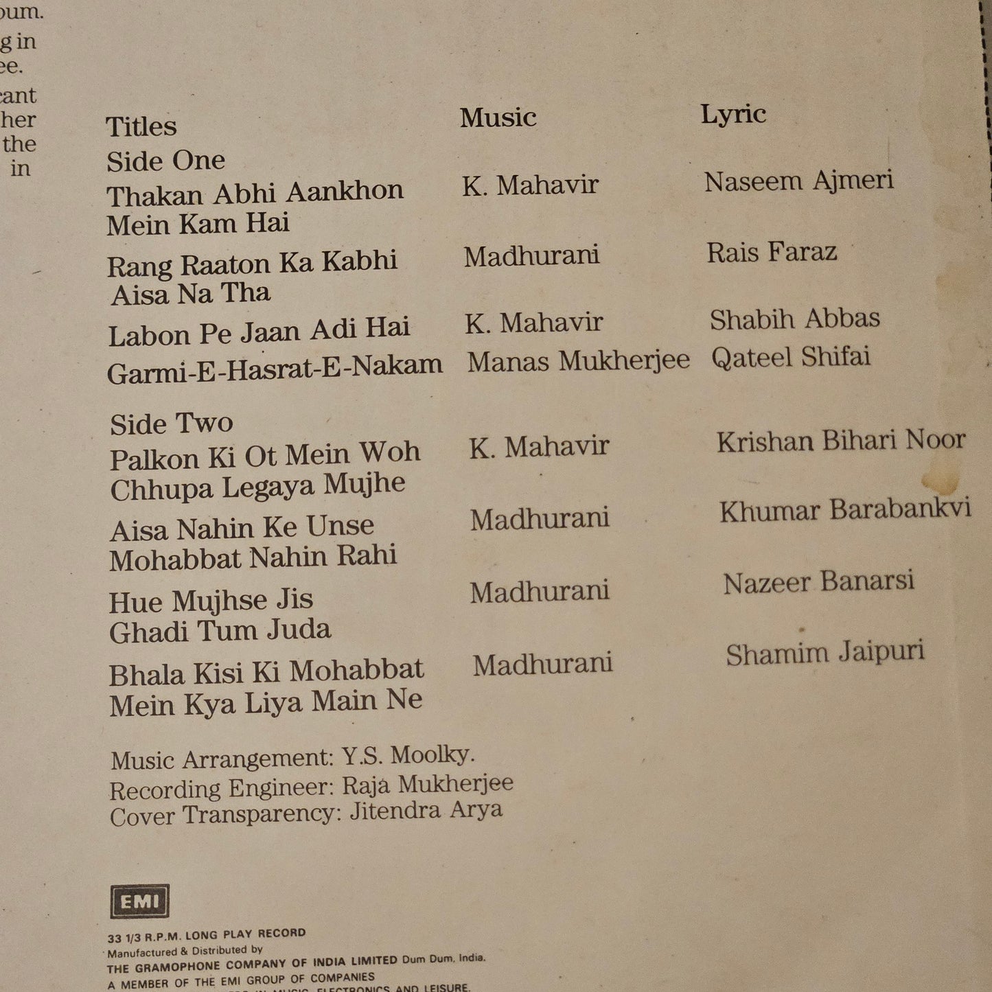 Chhaya Ganguli – Iltija Ghazals ghazals in near mint