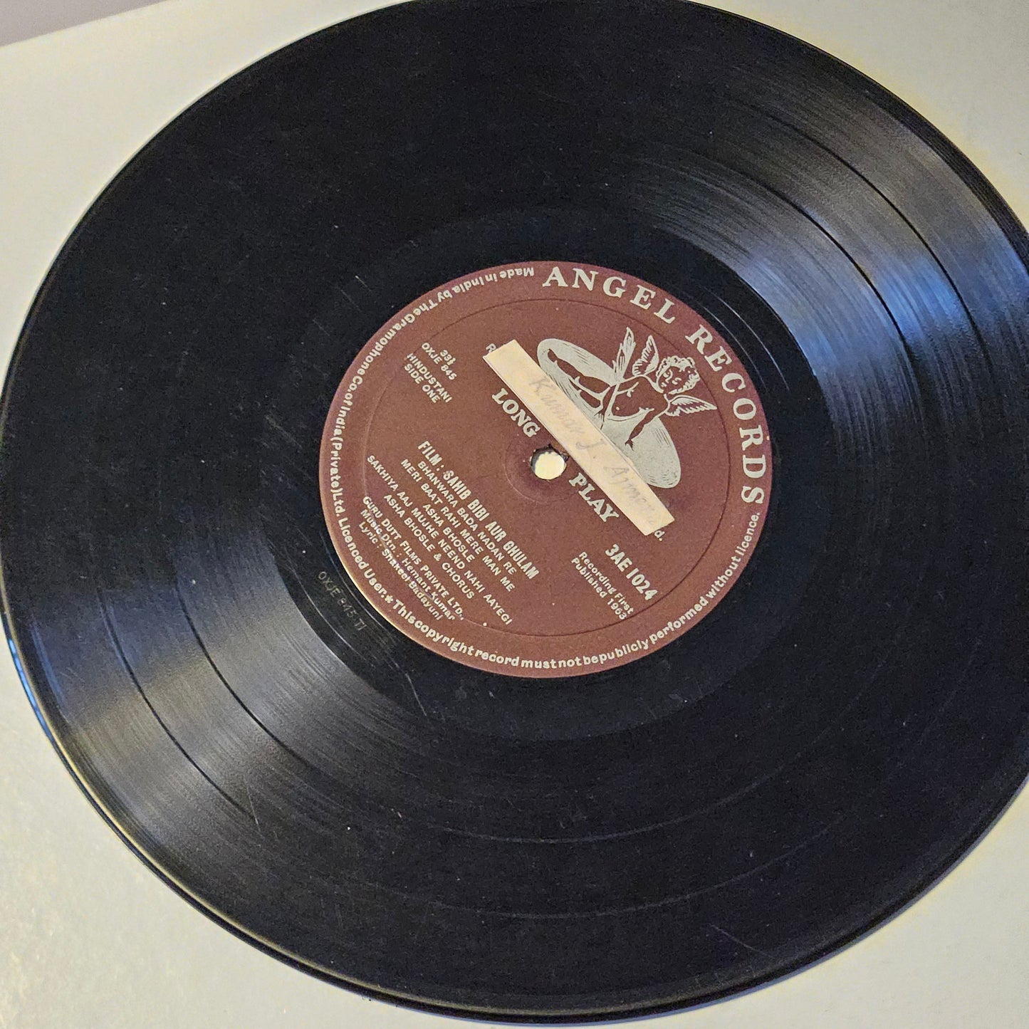 Sahib Bibi Aur Ghulam - Music by Hemant Kumar -  classic Guru Dutt' films original soundtrack - 10 Inch Angel in VG condition