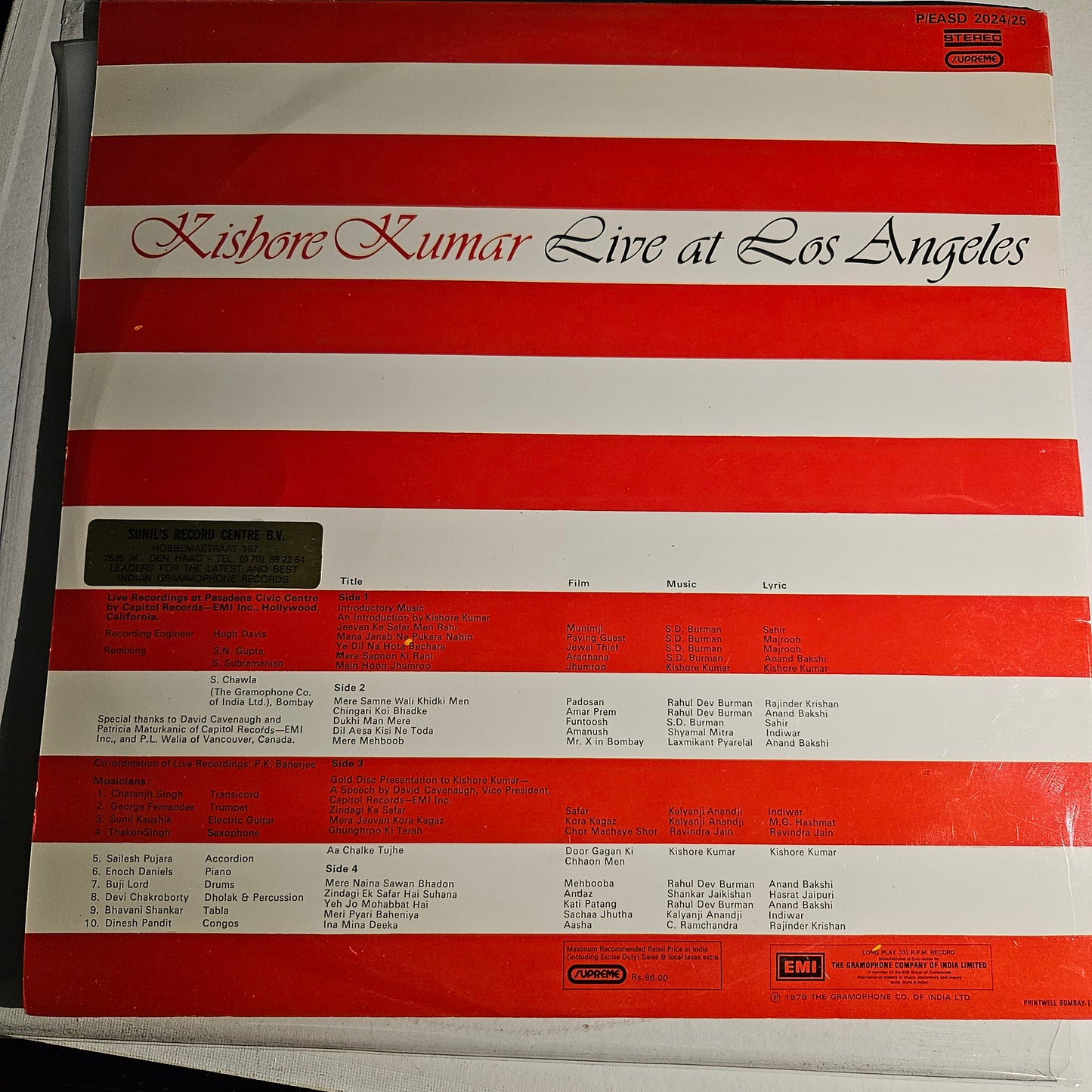 Kishore Kumar - Live at Los Angels 2 LP set in stereo in near mint condition Pristine