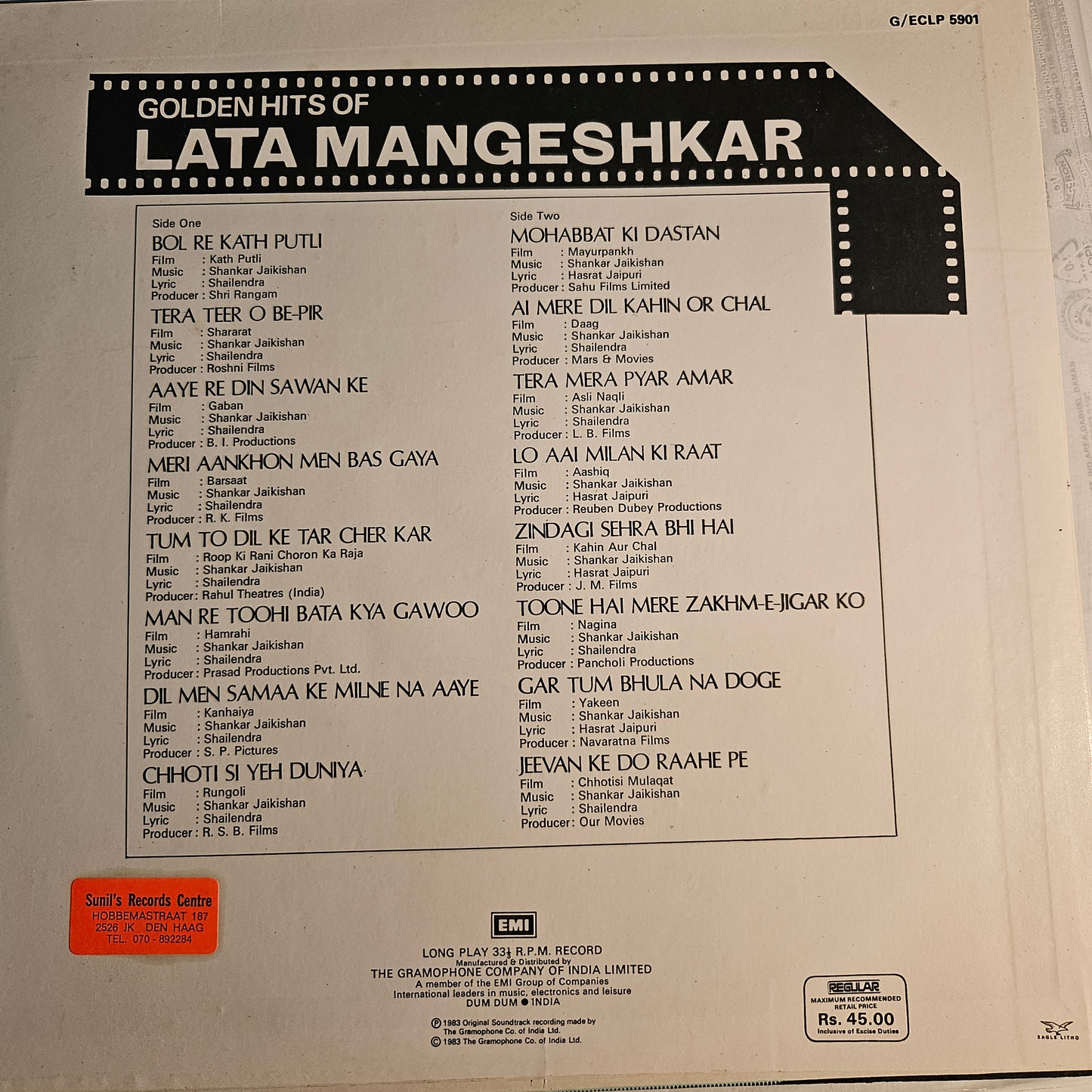 3 Lps package Lata Mangeshkar Great collection Best albums in excellent to near mint